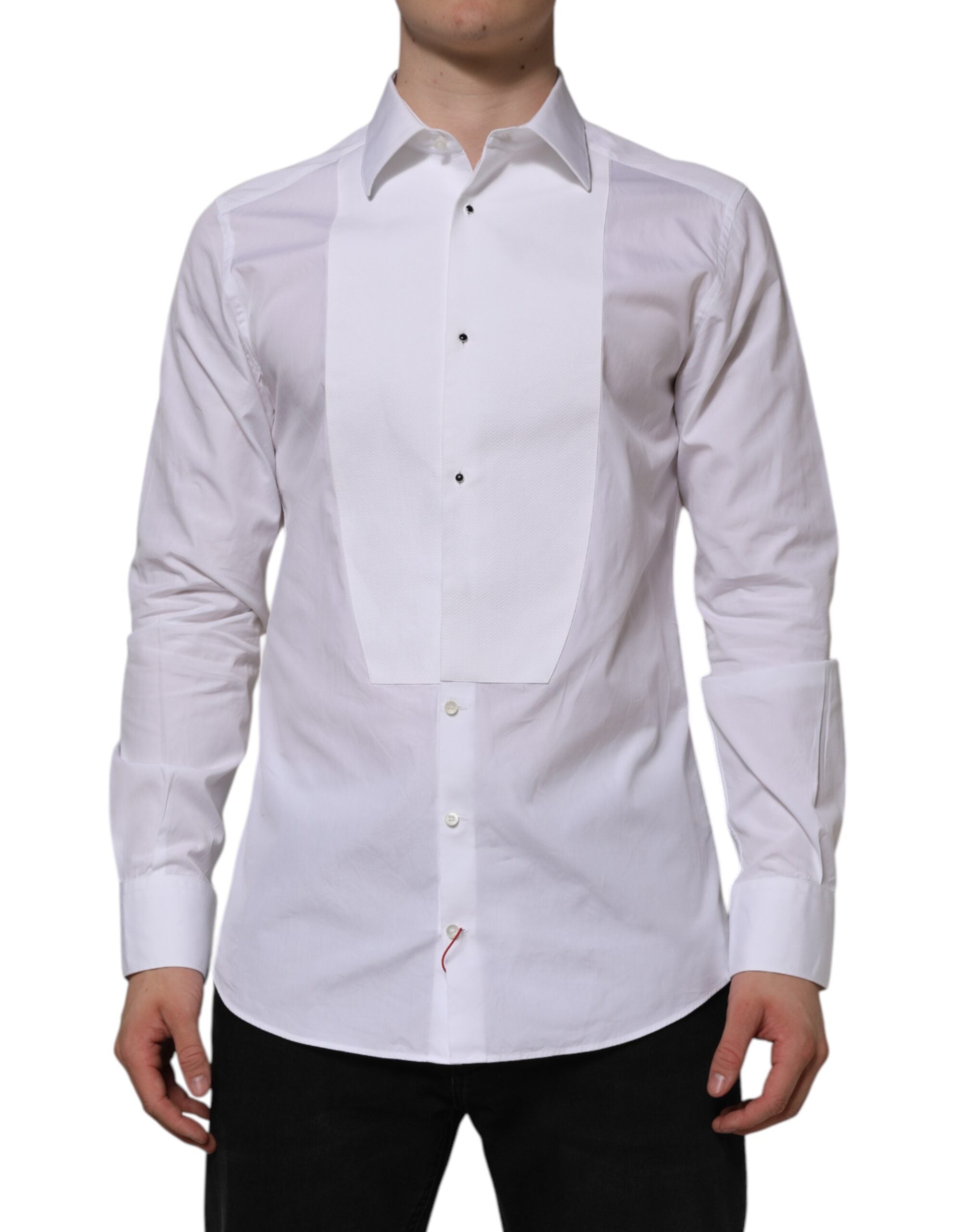 Dolce & Gabbana White Bib Cotton Popline GOLD Men Formal Men's Shirt