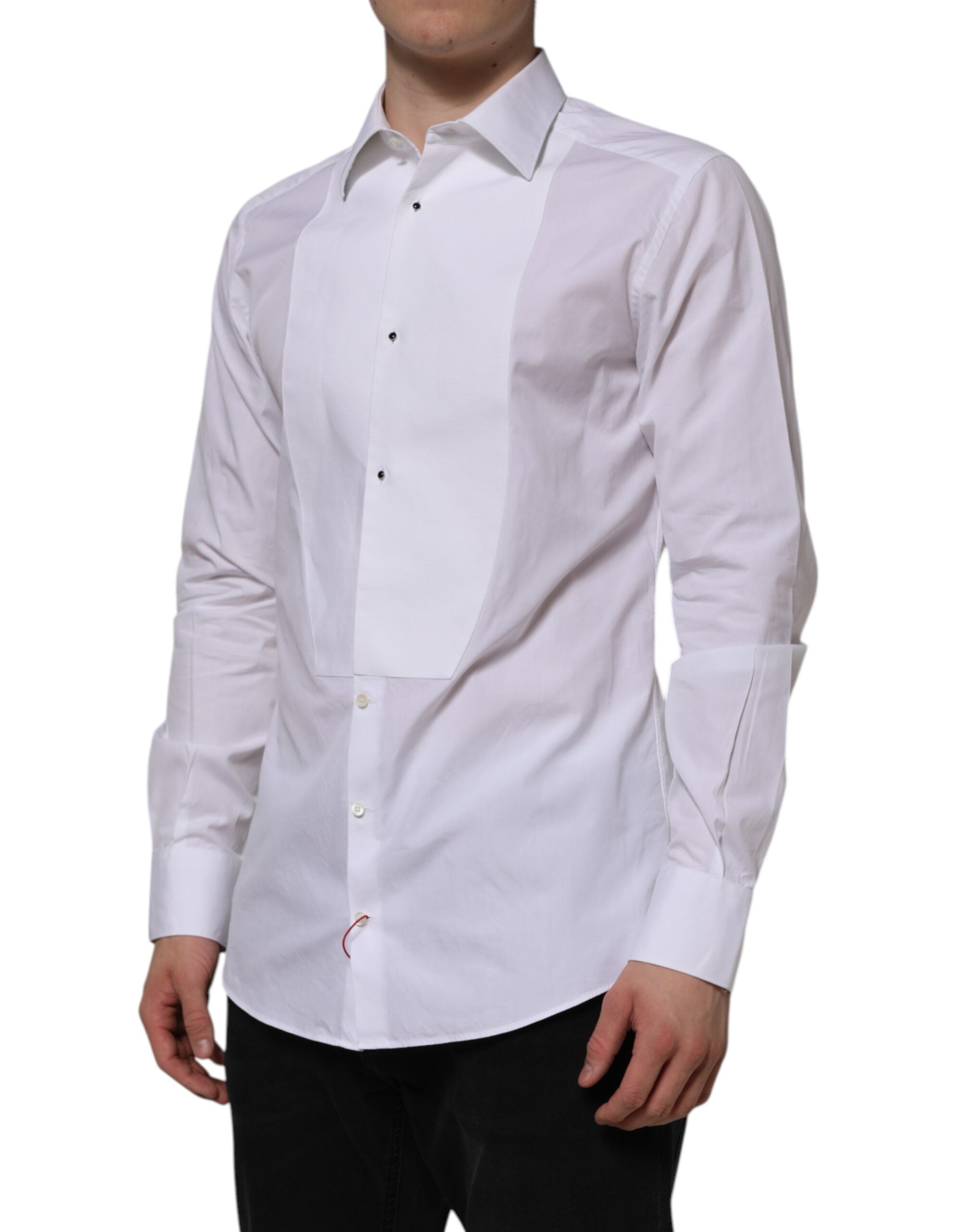 Dolce & Gabbana White Bib Cotton Popline GOLD Men Formal Men's Shirt