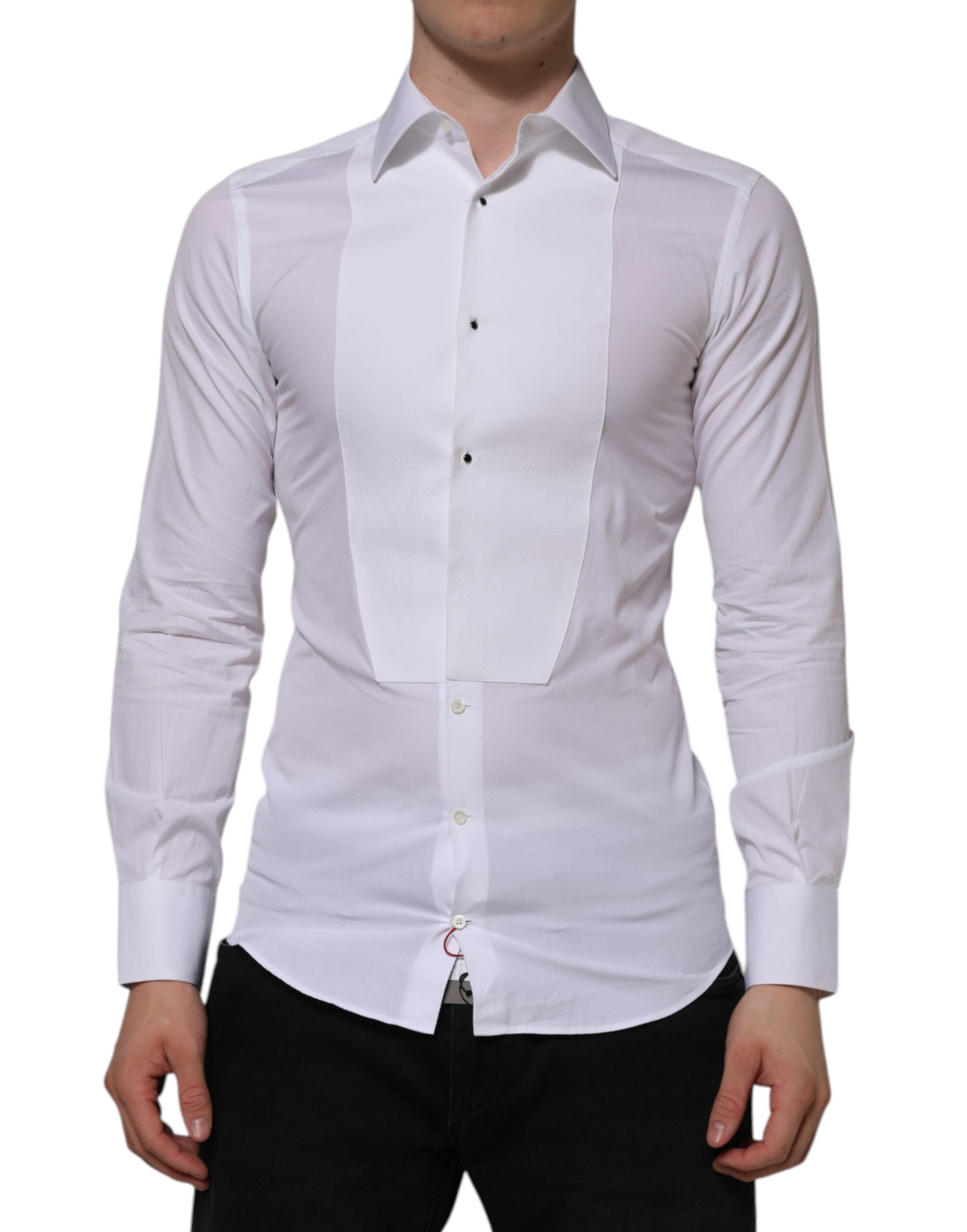 Dolce & Gabbana White Bib Cotton Poplin GOLD Formal Men's Shirt (Pre-Owned)
