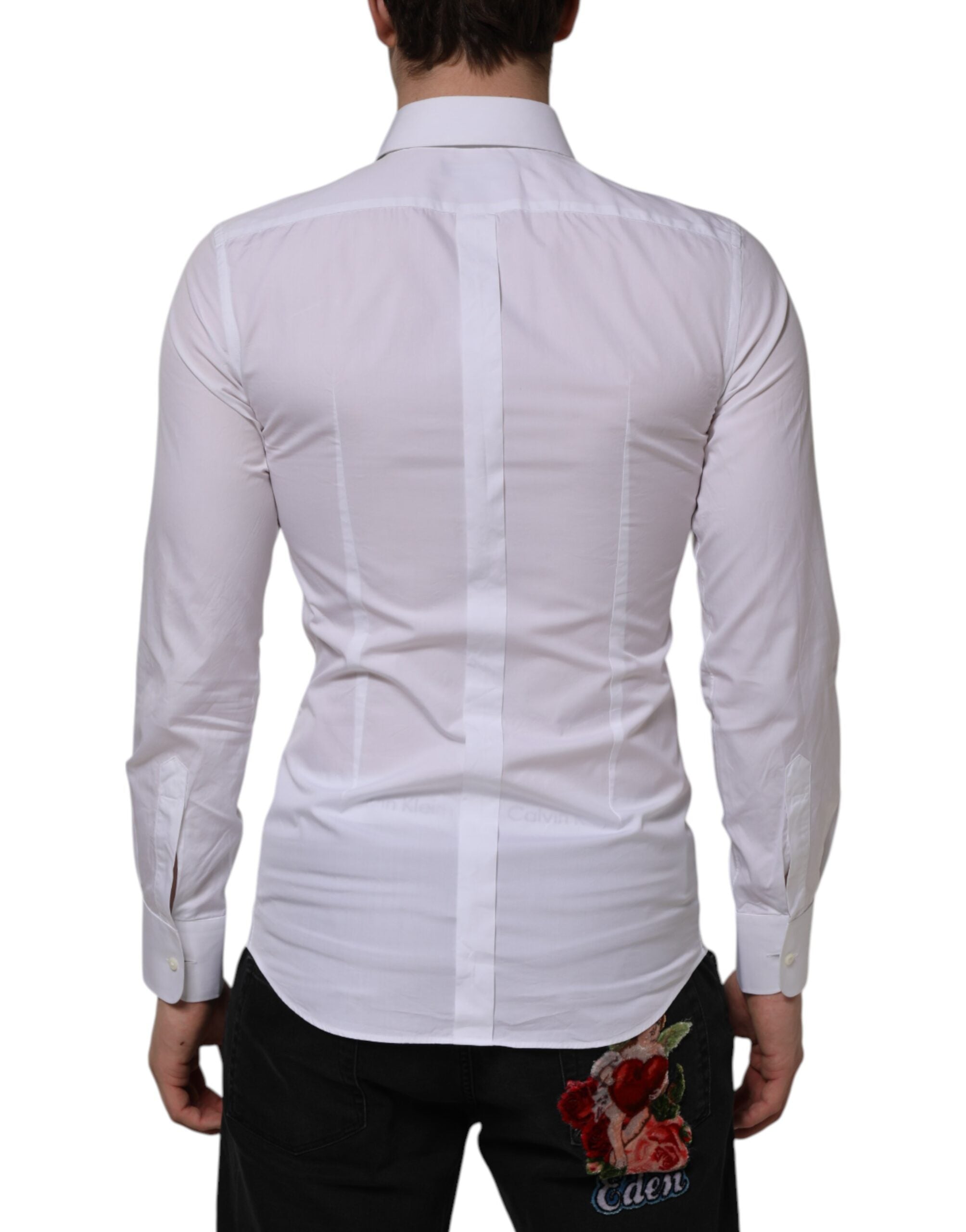 Dolce & Gabbana White Bib Cotton Poplin GOLD Formal Men's Shirt (Pre-Owned)