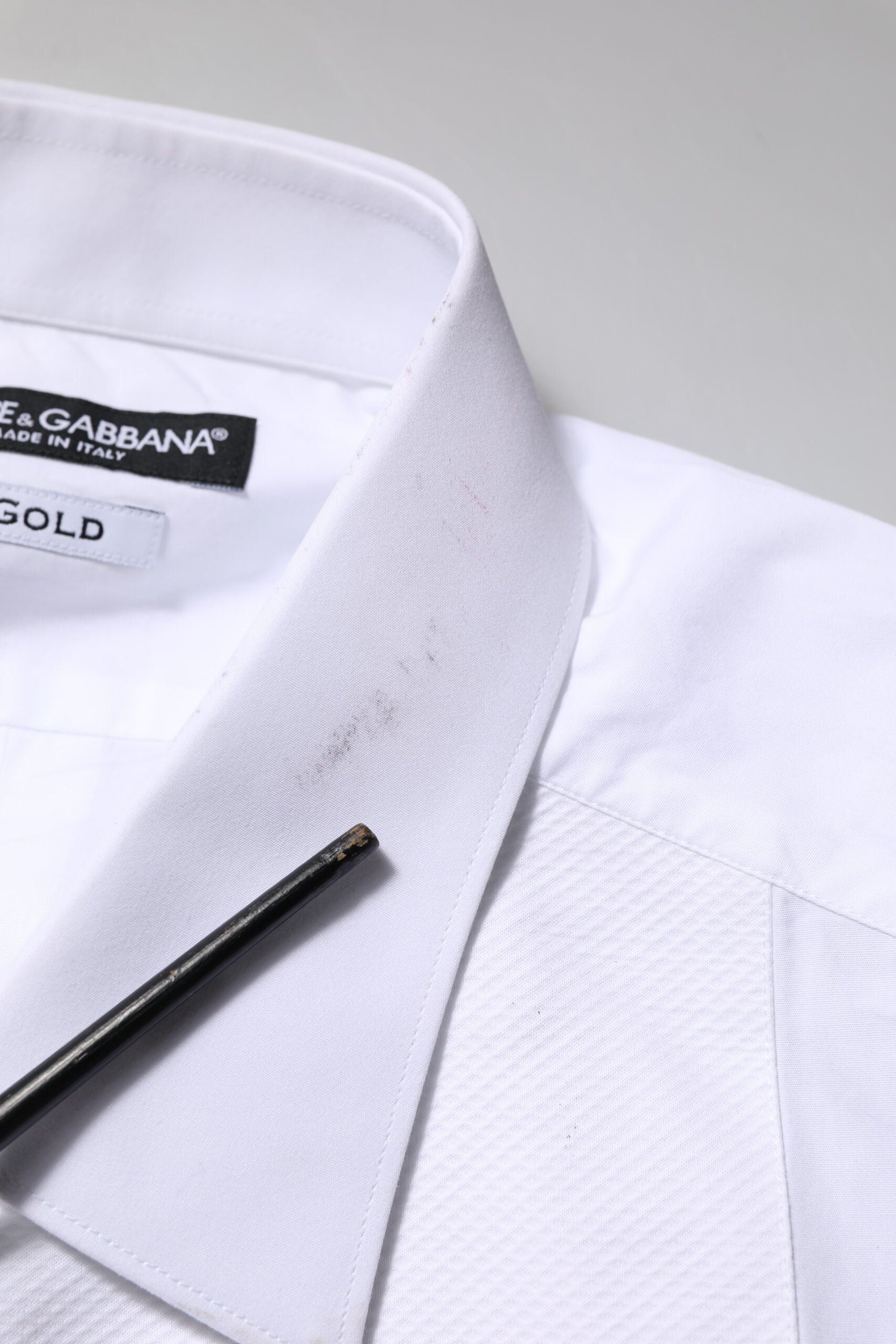 Dolce & Gabbana White Bib Cotton Poplin GOLD Formal Men's Shirt (Pre-Owned)