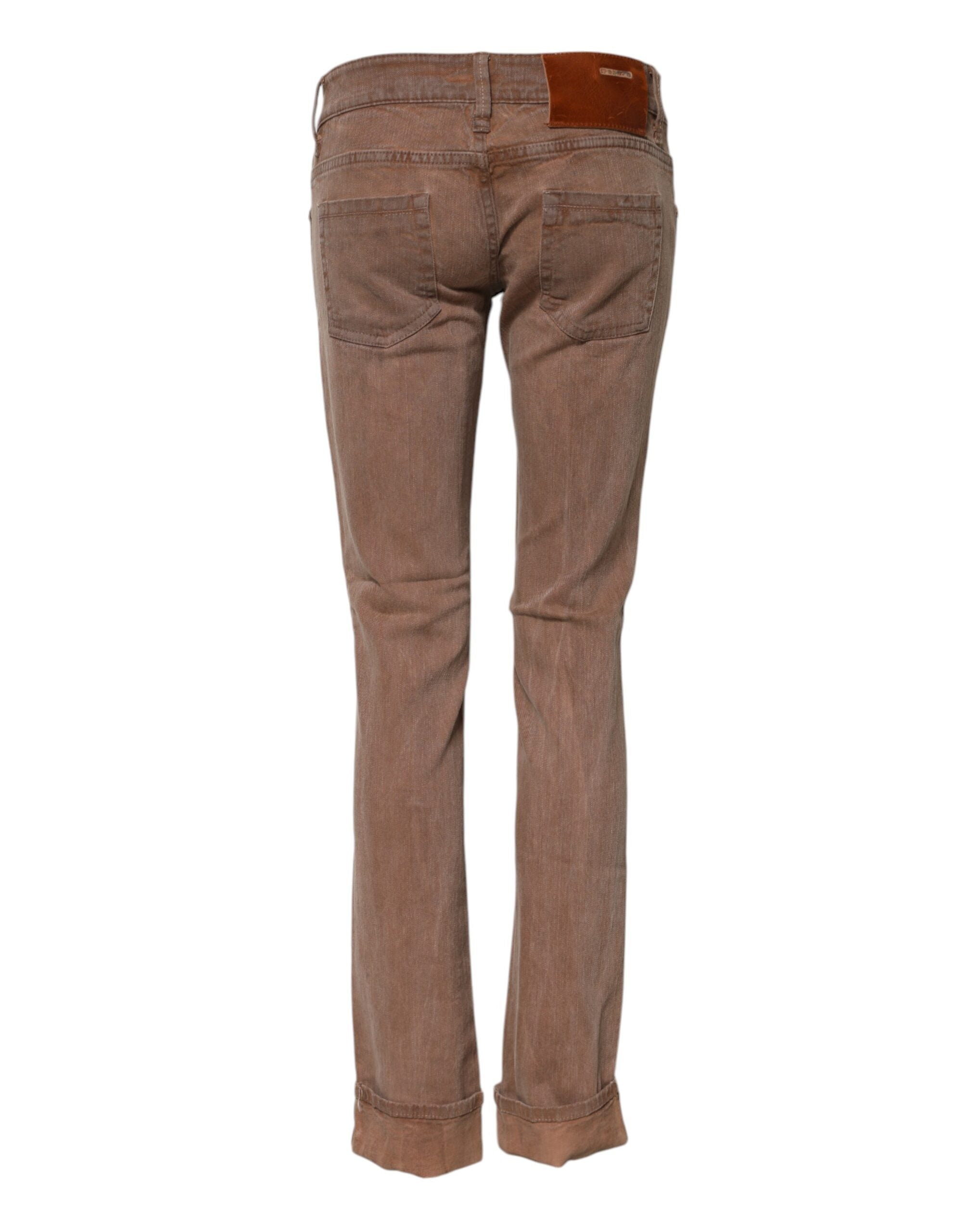 Acht Brown Cotton Slim Fit Denim Low Waist Women's Jeans