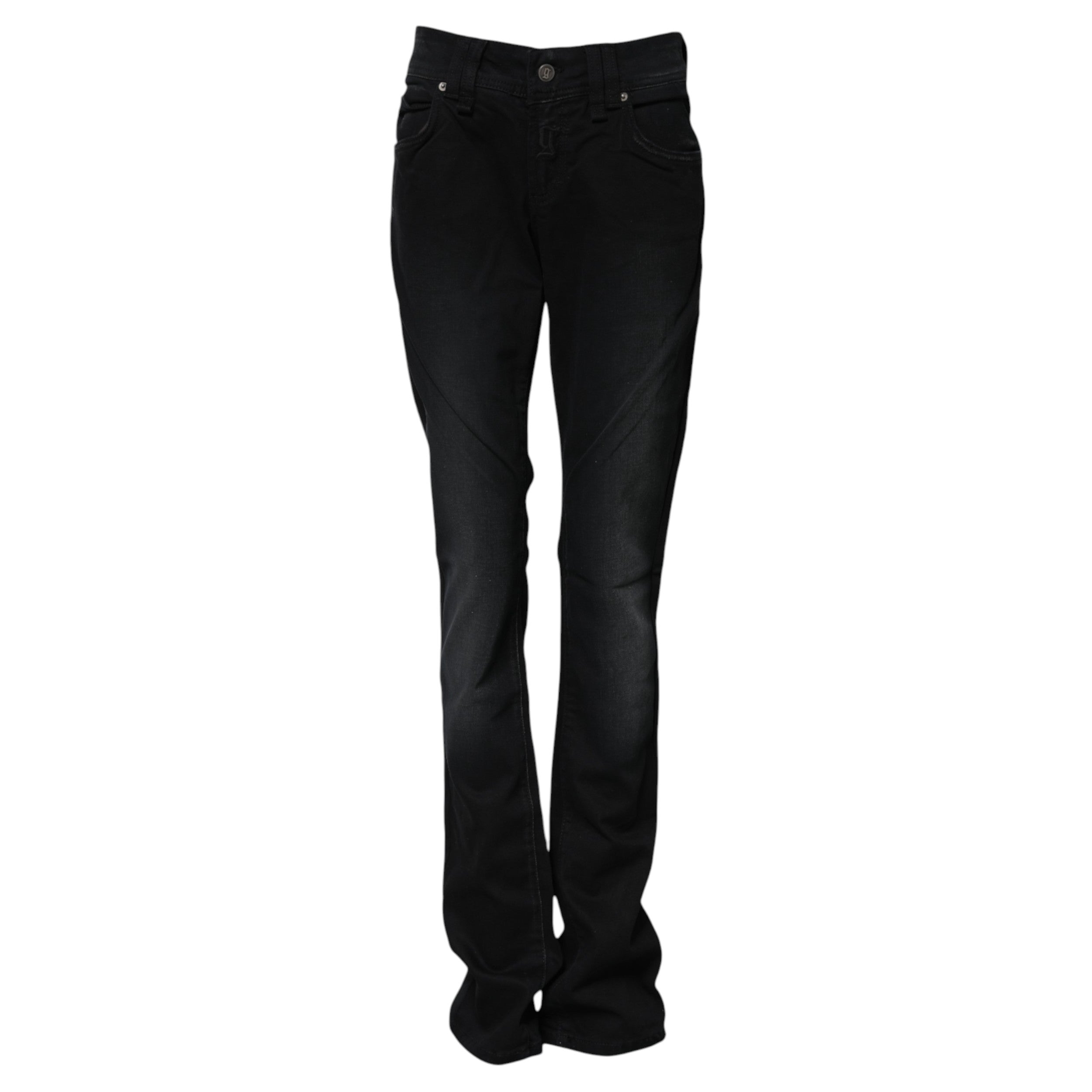 John Galliano Black Cotton Mid Waist Tapered Denim Women's Jeans