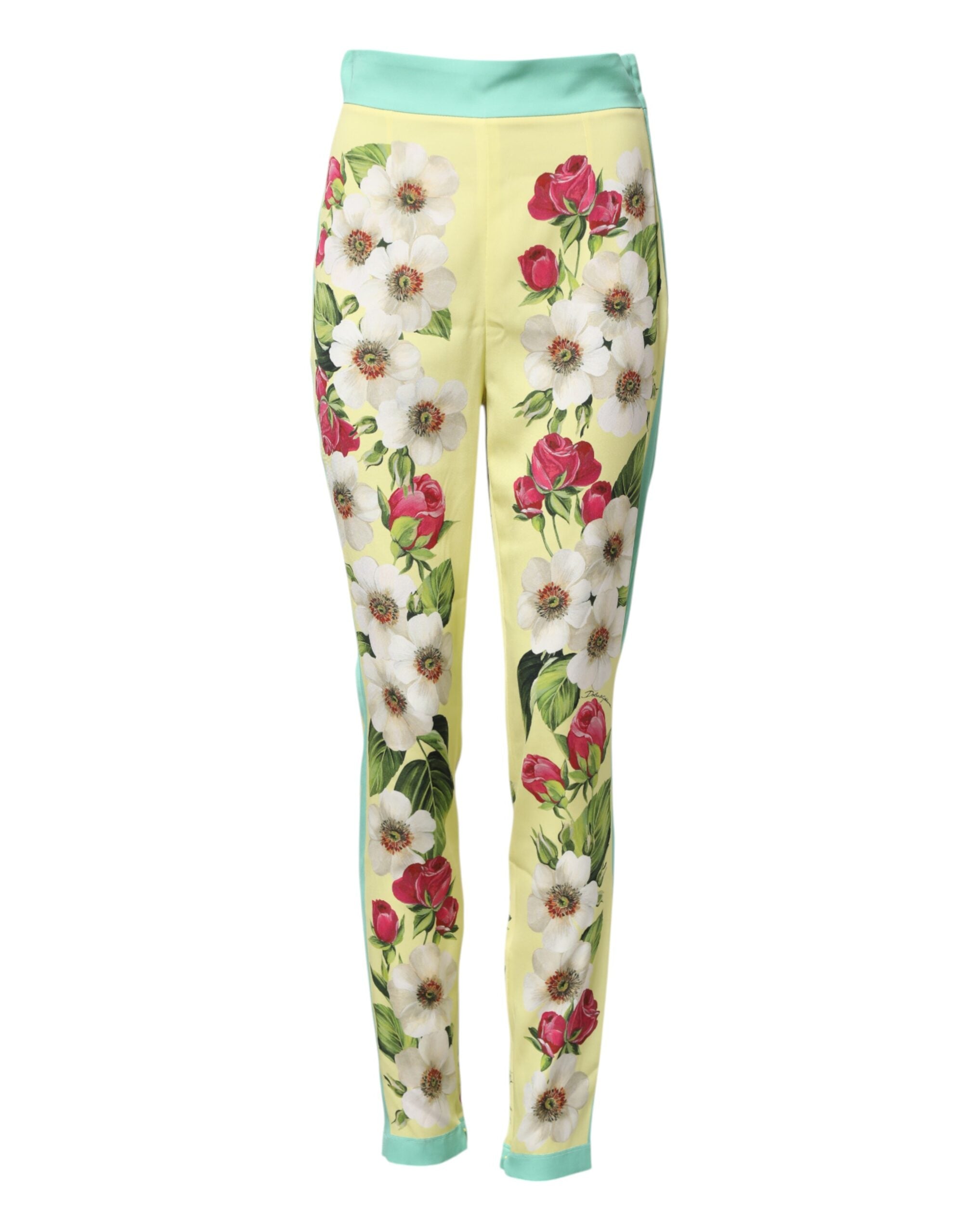 Dolce & Gabbana Yellow Silk Floral Leggings Women's Pants