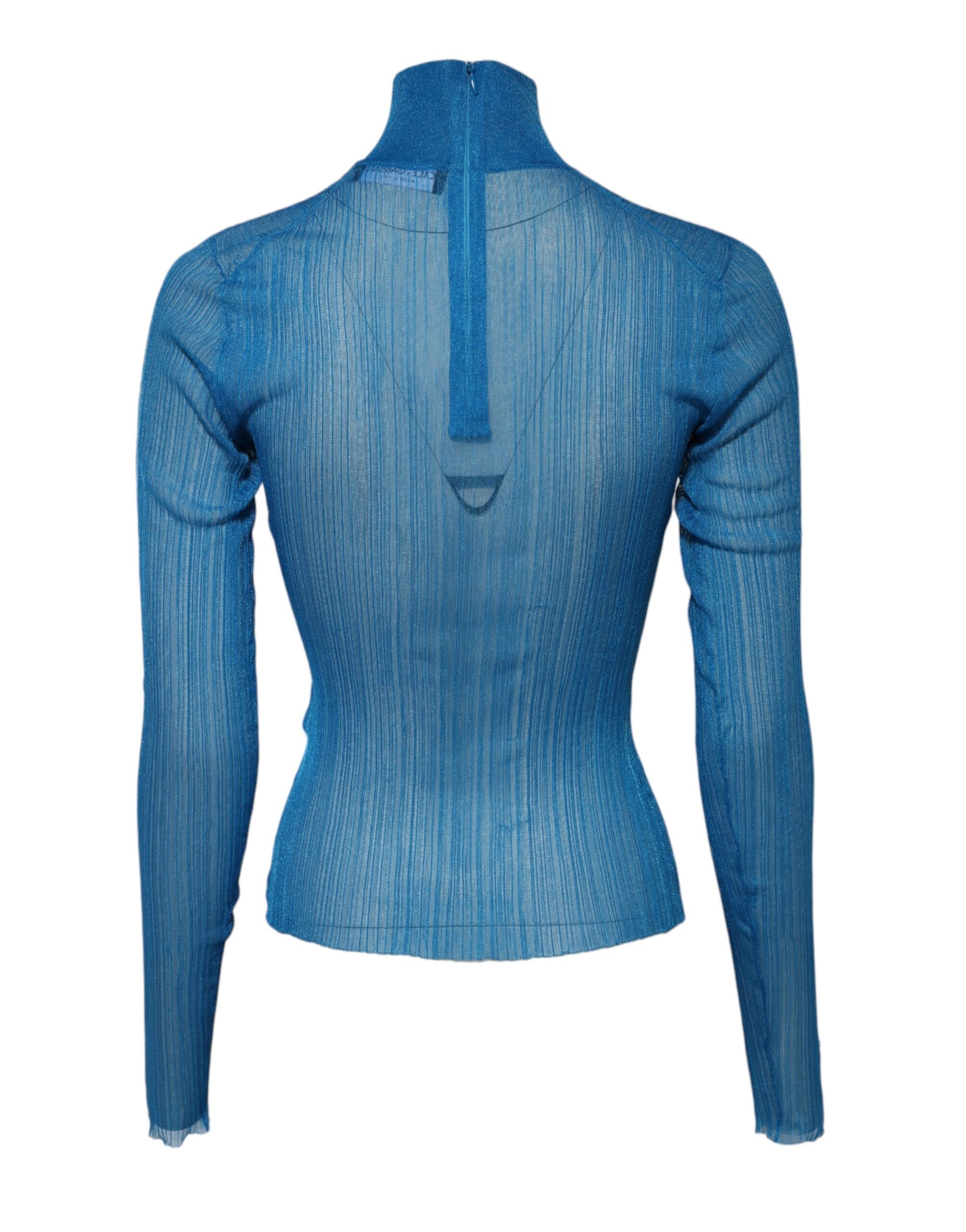 Dolce & Gabbana Blue See Through Turtleneck Long Sleeves Women's Top (Pre-Owned)