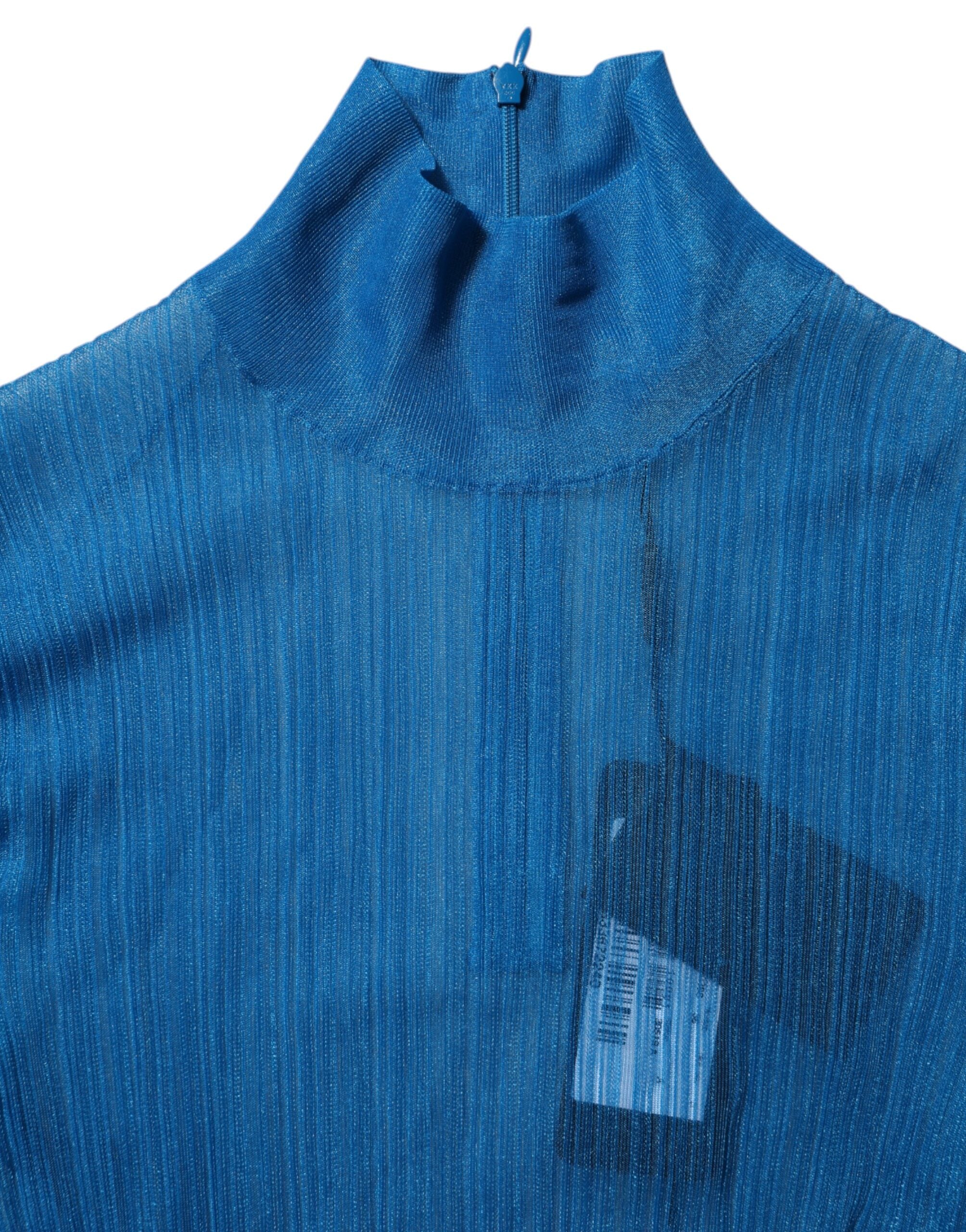 Dolce & Gabbana Blue See Through Turtleneck Long Sleeves Women's Top (Pre-Owned)
