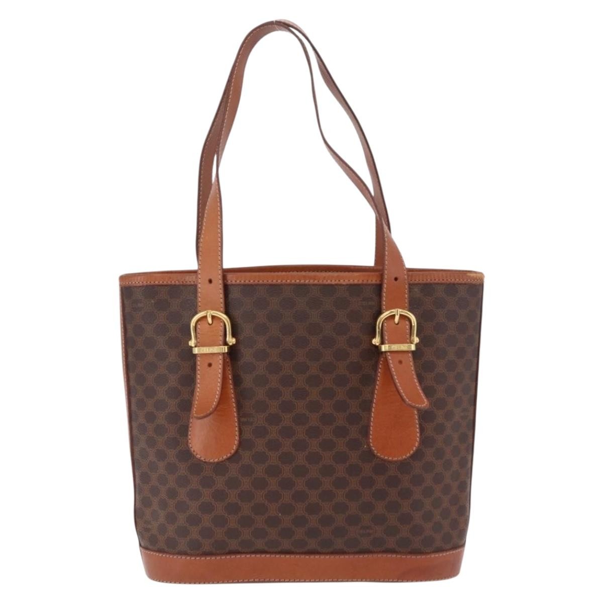 Celine Vintage Macadam Shopper Coated Canvas Brown Canvas Tote Bag Bag (Pre-Owned)