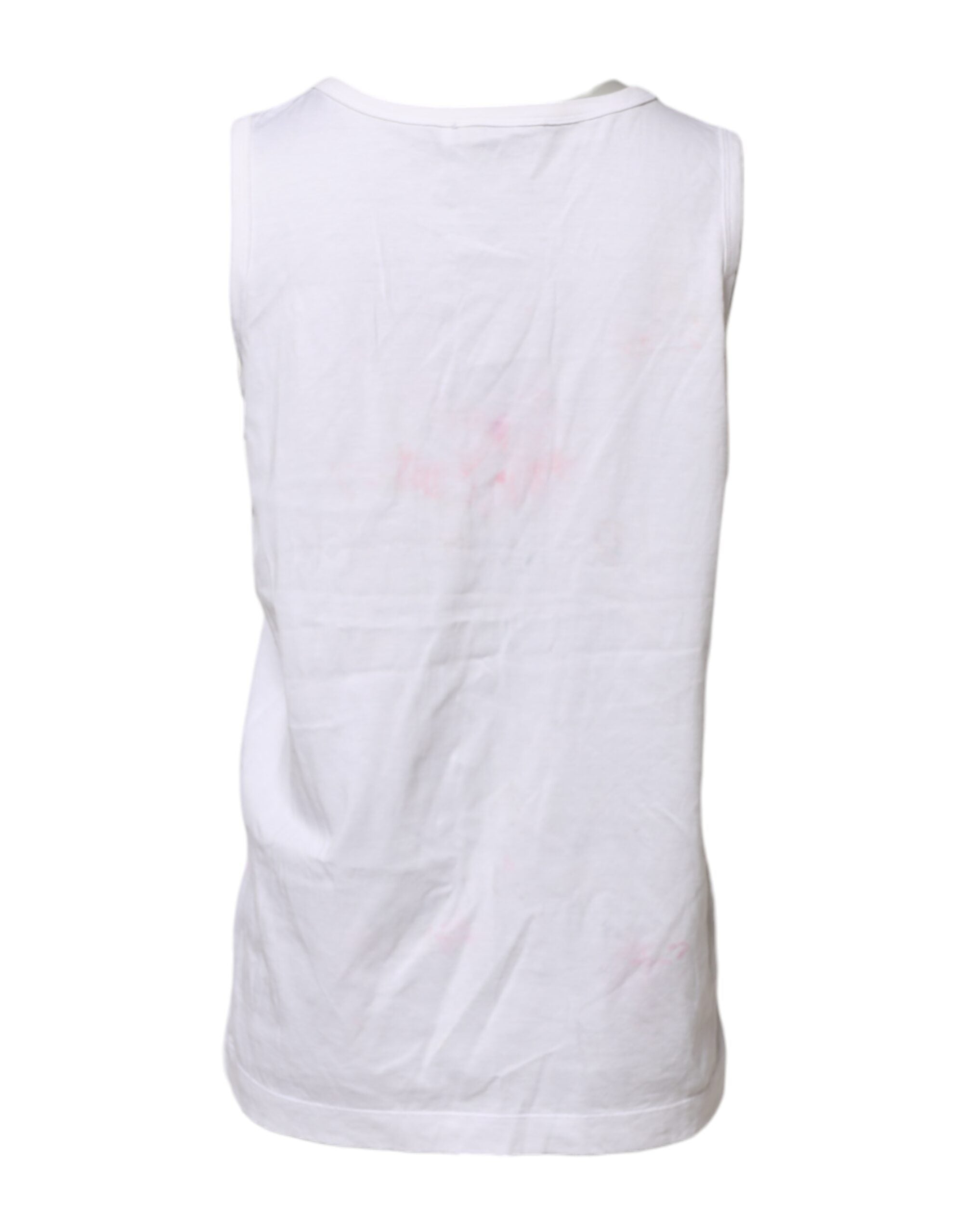 Dolce & Gabbana White Cotton Printed Sleeveless Round Neck Women's Top (Pre-Owned)