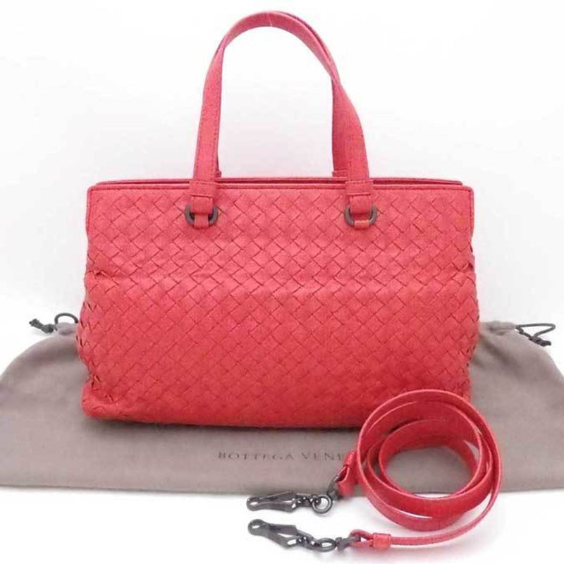 Bottega Veneta Intrecciato Red Leather Handbag (Pre-Owned)