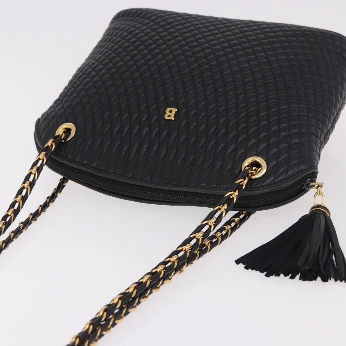 Bally Vintage Chain Quilted Leather Black Leather Shoulder Bag Bag (Pre-Owned)
