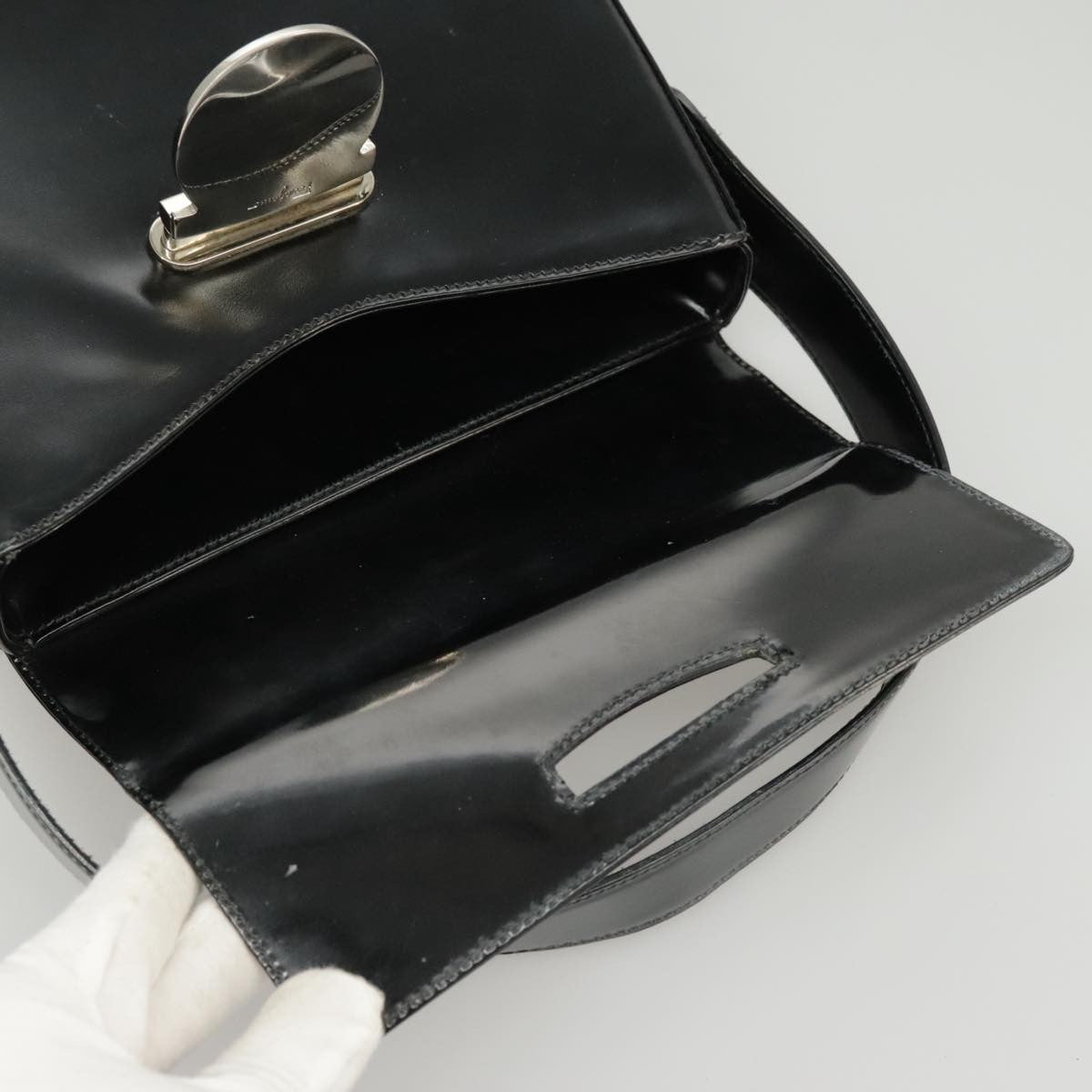 Salvatore Ferragamo Vintage Top Handle Leather Black Leather Handbag (Pre-Owned)