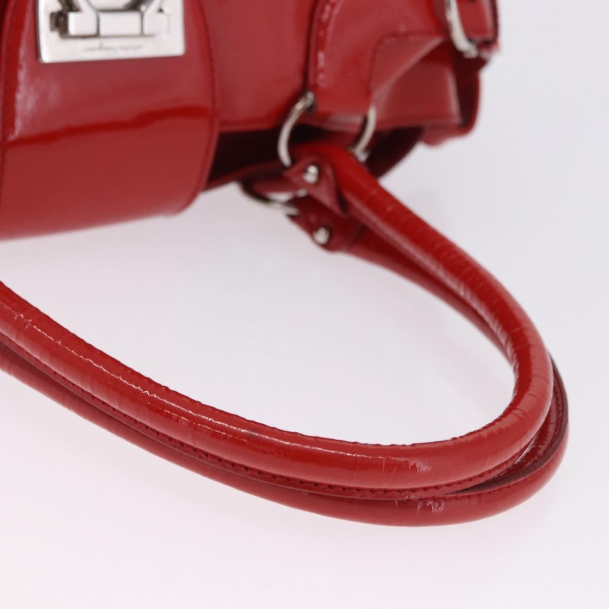 Salvatore Ferragamo Gancini Patent Leather Red Patent_Leather Handbag (Pre-Owned)