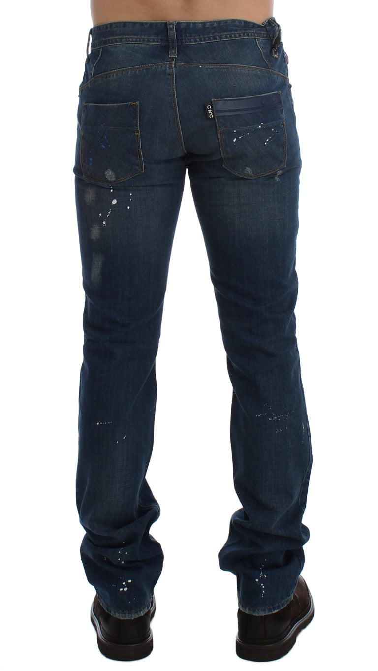 Costume National Blue Wash Paint Slim Fit Pants Men's Jeans