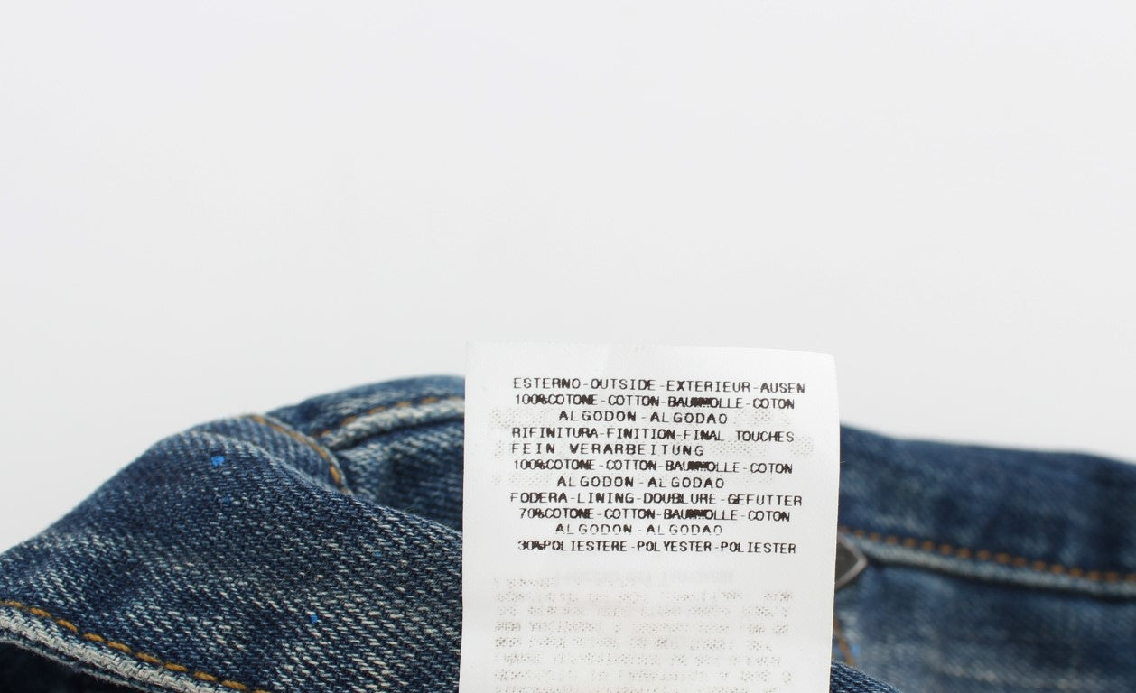 Costume National Blue Wash Paint Slim Fit Pants Men's Jeans