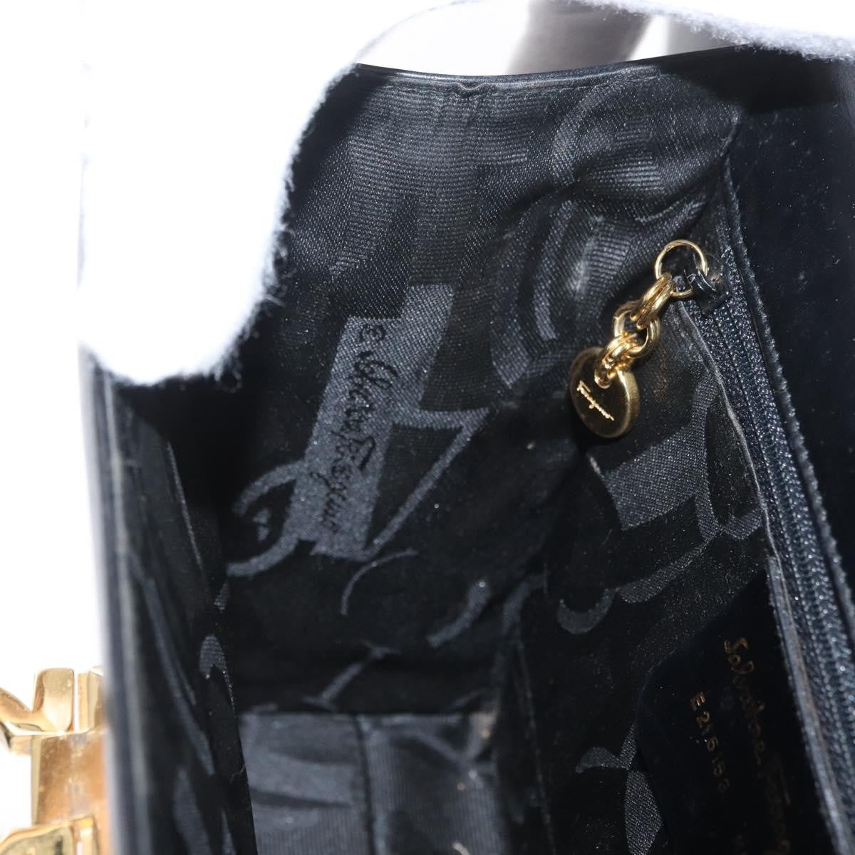 Salvatore Ferragamo Gancini Flap Leather Black Leather Shoulder Bag Bag (Pre-Owned)