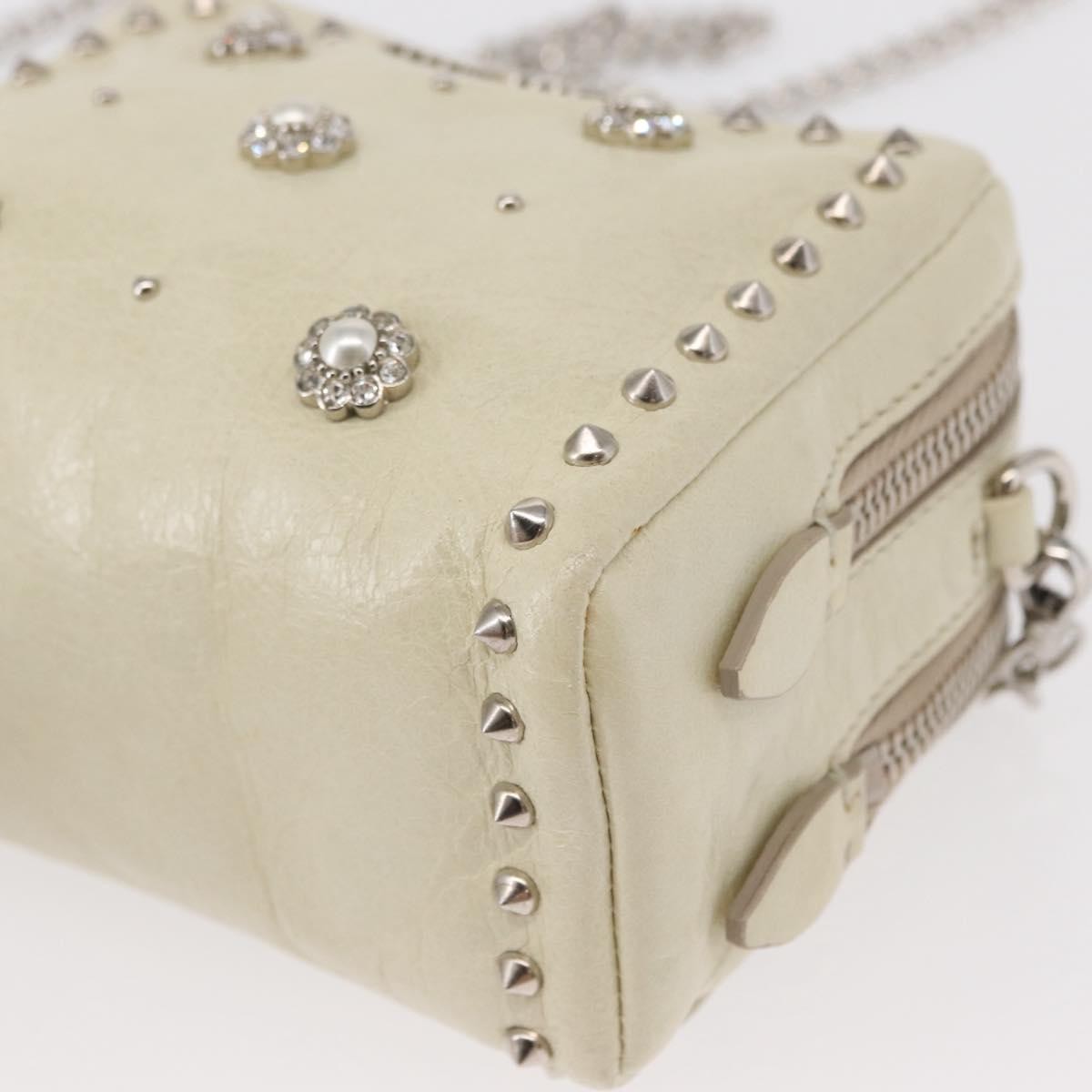 Miu Miu Chain Leather Ecru Leather Shoulder Bag Bag (Pre-Owned)