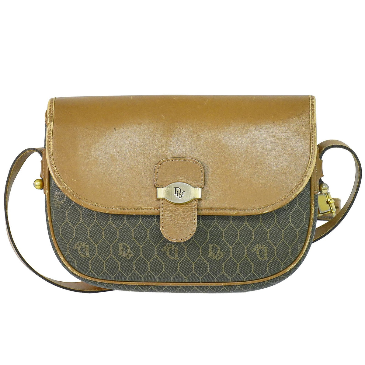 Christian Dior Vintage Honeycomb Canvas Brown Canvas Shoulder Bag Bag (Pre-Owned)