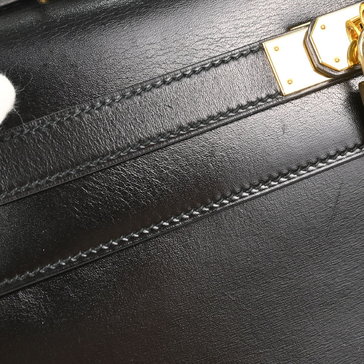 Hermes Kelly Black Box Calf With Gold Hardware Black Calfskin Handbag (Pre-Owned)