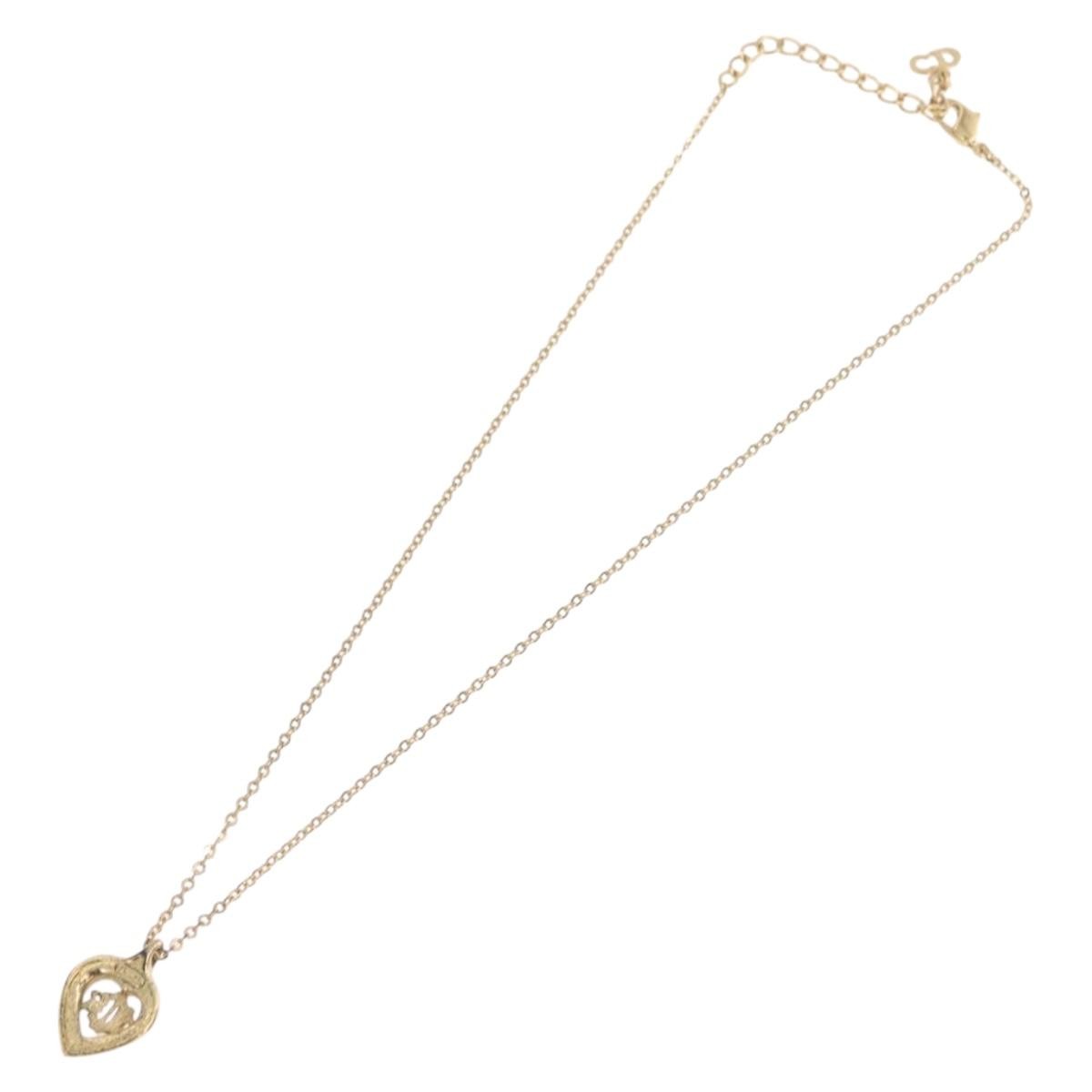 Christian Dior Logo Heart Pendant Metal Gold Metal Necklace Jewelry (Pre-Owned)