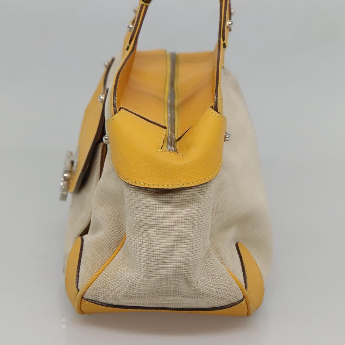 Salvatore Ferragamo Gancini Canvas And Leather Yellow Canvas Handbag (Pre-Owned)