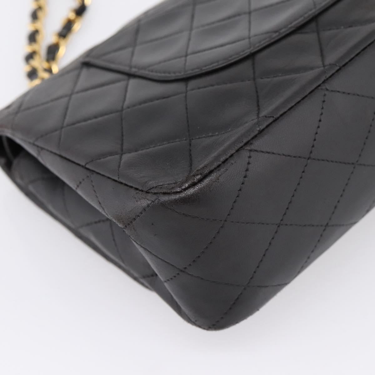 Chanel Classic Double Flap Quilted Lambskin Black Leather Shoulder Bag Bag (Pre-Owned)