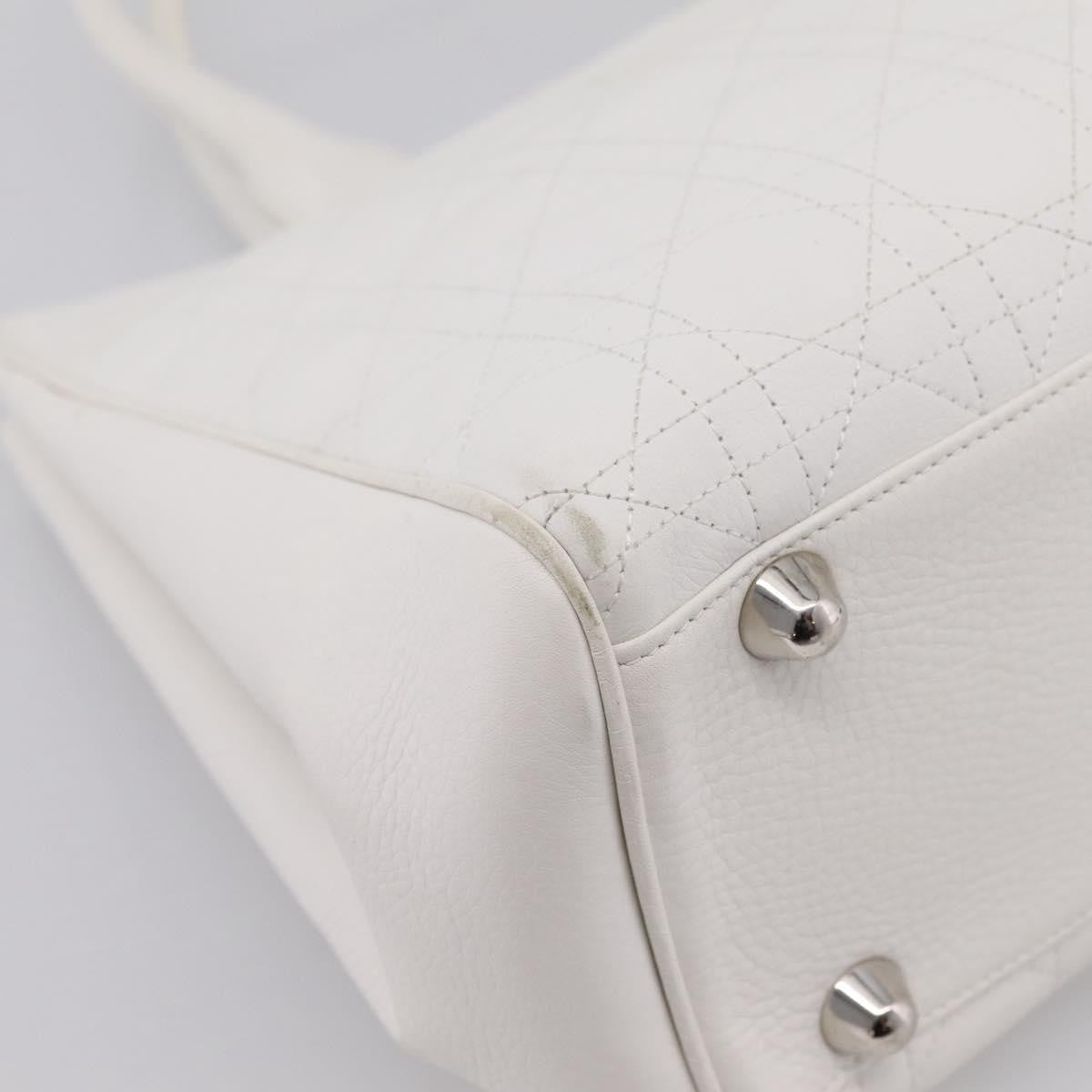 Christian Dior D Buckle Tote Cannage Stitch Leather White Leather Tote Bag Bag (Pre-Owned)
