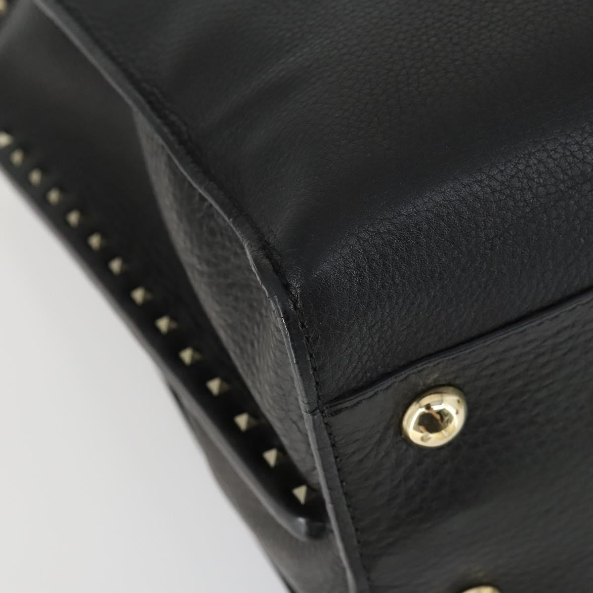 Valentino Garavani Rockstud Open Leather Black Leather Tote Bag Bag (Pre-Owned)