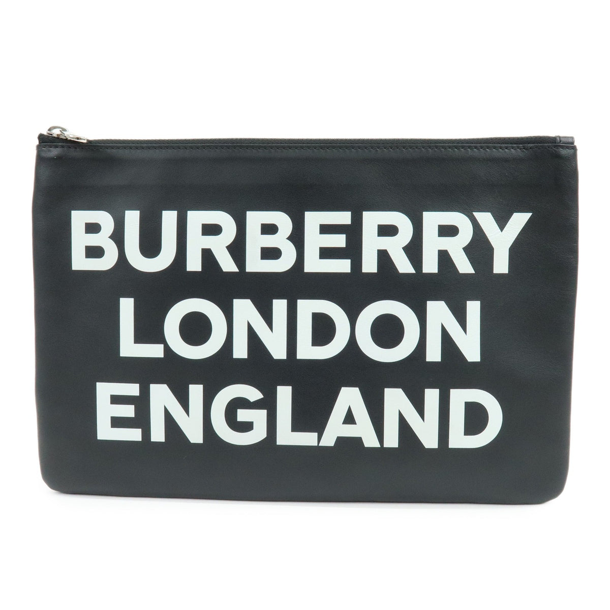 Burberry Logo Zip Printed Leather Black Leather Clutche & Pouche Bag (Pre-Owned)
