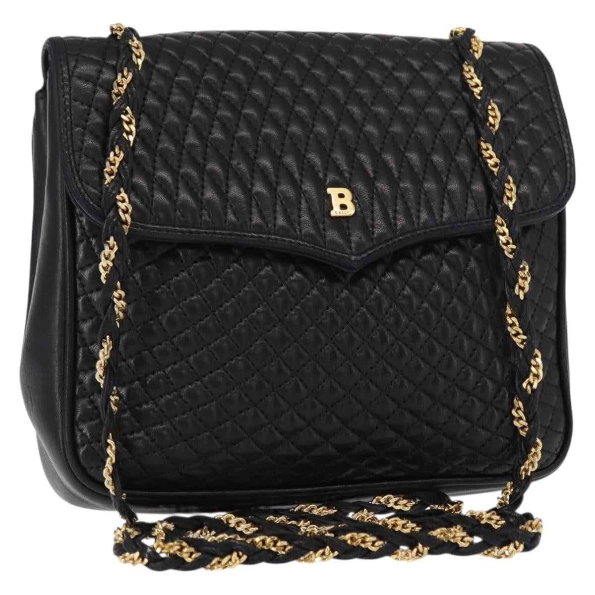 Bally Vintage Chain Quilted Leather Black Leather Shoulder Bag Bag (Pre-Owned)