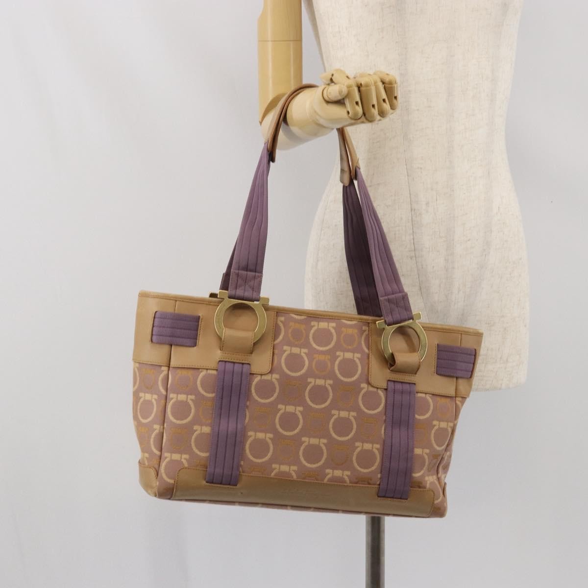 Salvatore Ferragamo Gancini Tote Canvas Purple Canvas Tote Bag Bag (Pre-Owned)