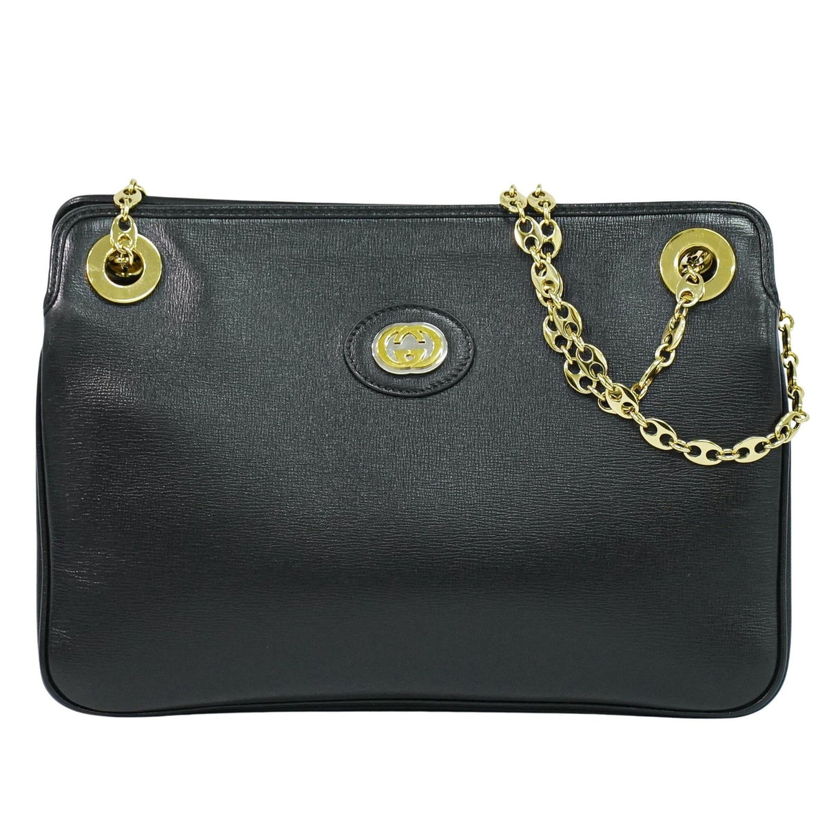 Gucci Marina Chain Leather Black Leather Shoulder Bag Bag (Pre-Owned)