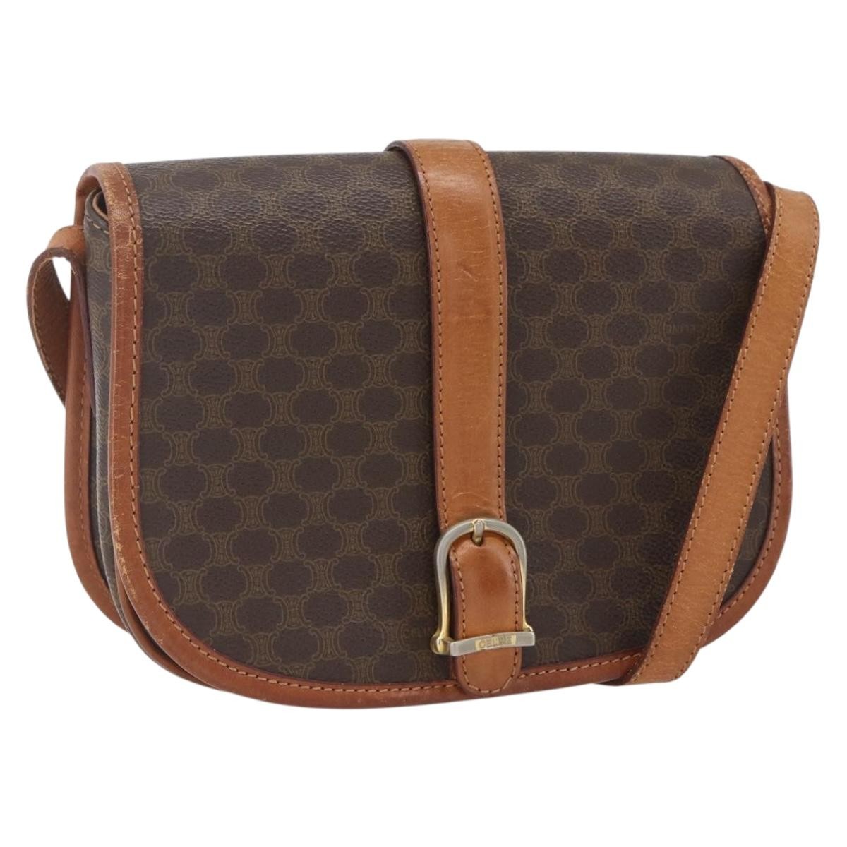 Celine Vintage Macadam Canvas And Leather Brown Canvas Shoulder Bag Bag (Pre-Owned)