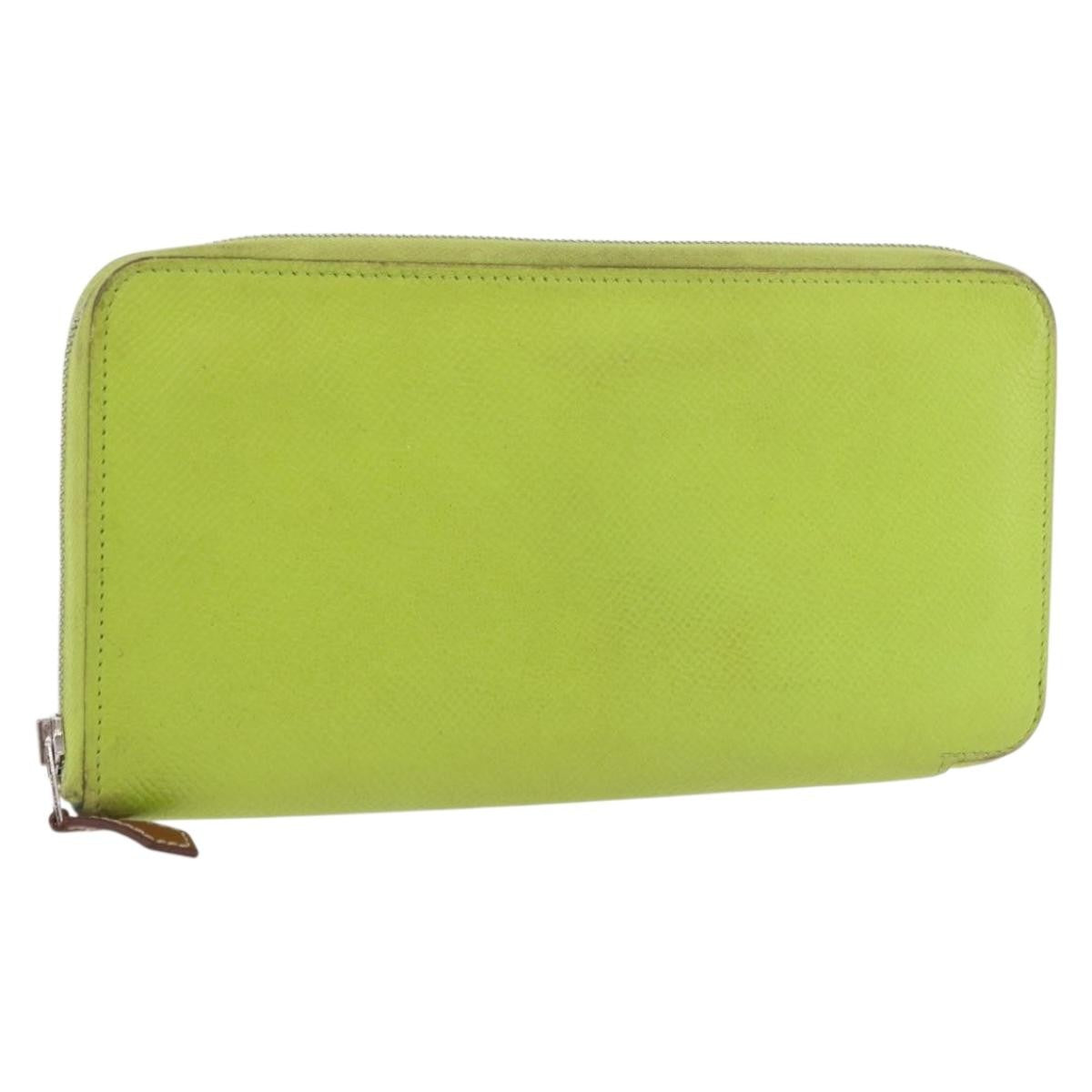 Hermes Azap Zip Around Wristlet Wallet With Lucky Strap Epsom Green Leather Wallets Accessory (Pre-Owned)