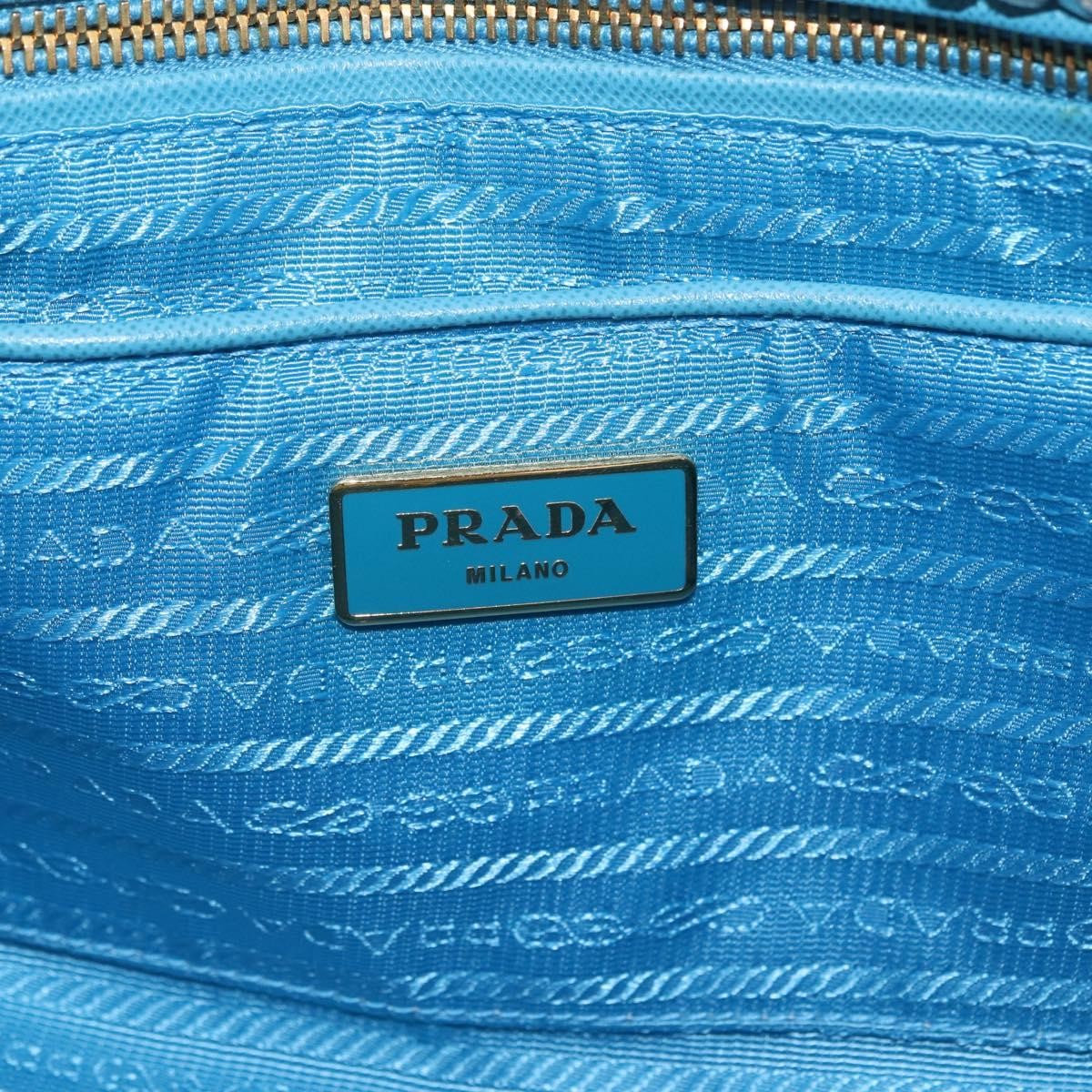 Prada Open Raffia Blue Wood Tote Bag Bag (Pre-Owned)