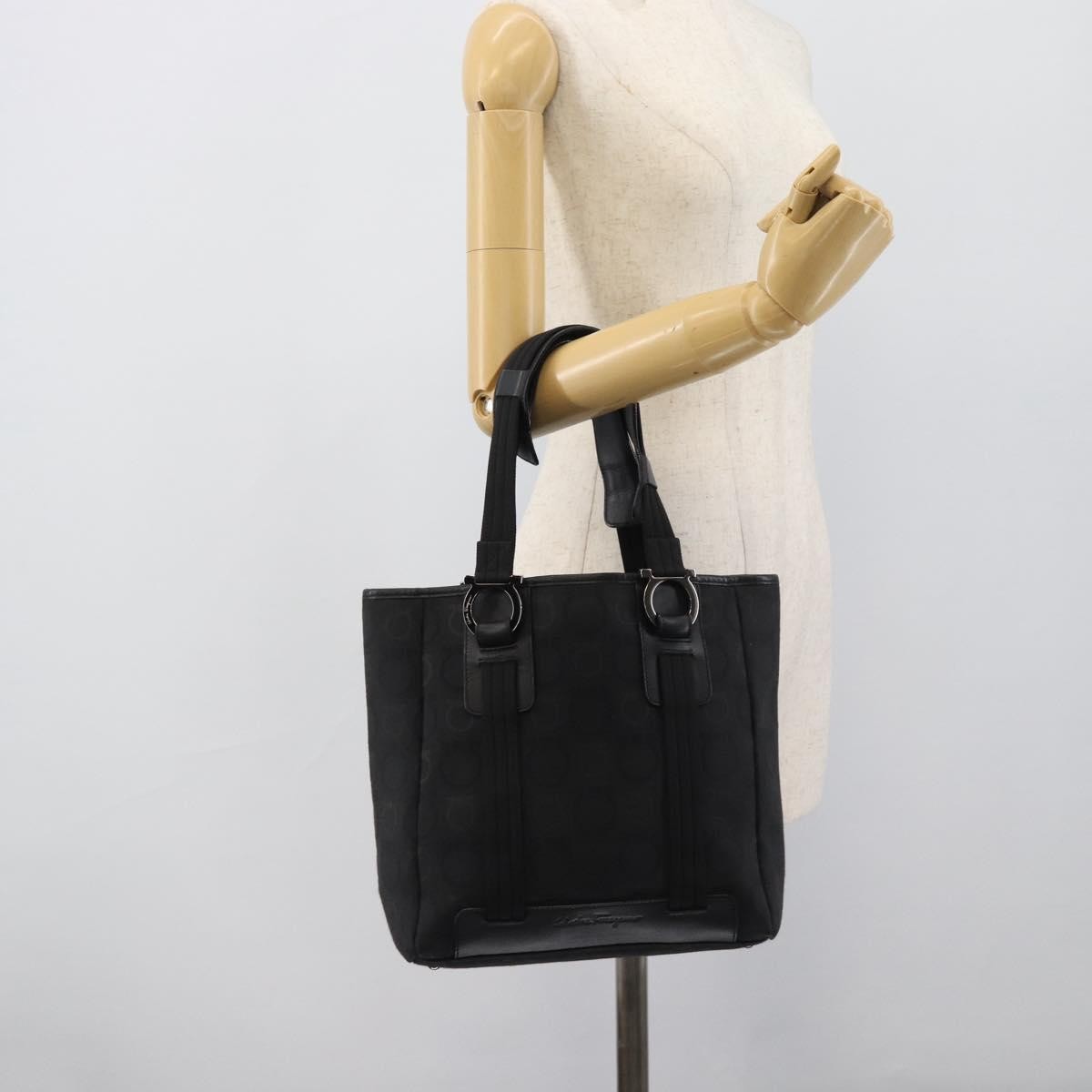 Salvatore Ferragamo Gancini Top Handle Canvas Black Canvas Handbag (Pre-Owned)