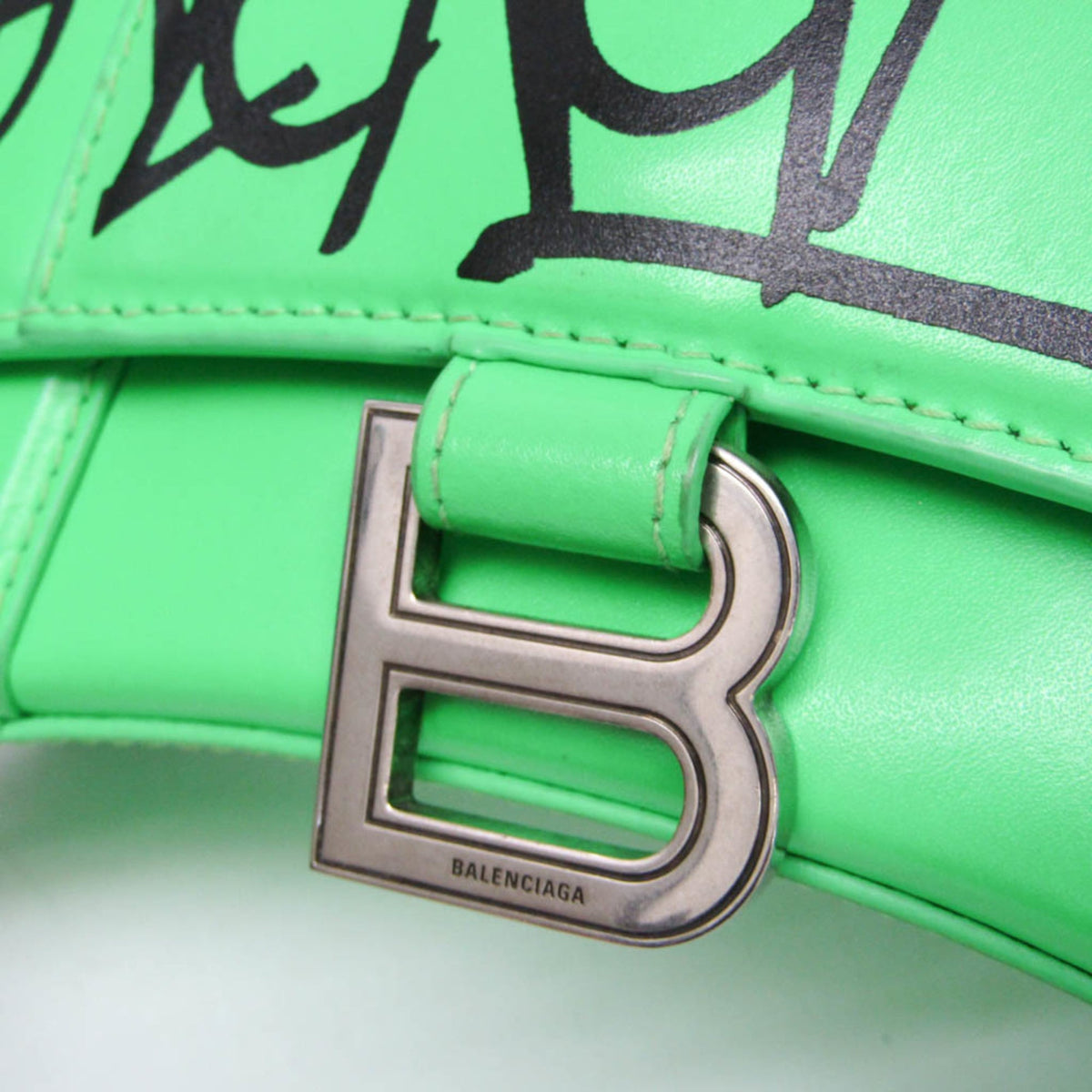 Balenciaga Graffiti Hourglass Top Handle Leather Green Leather Handbag (Pre-Owned)