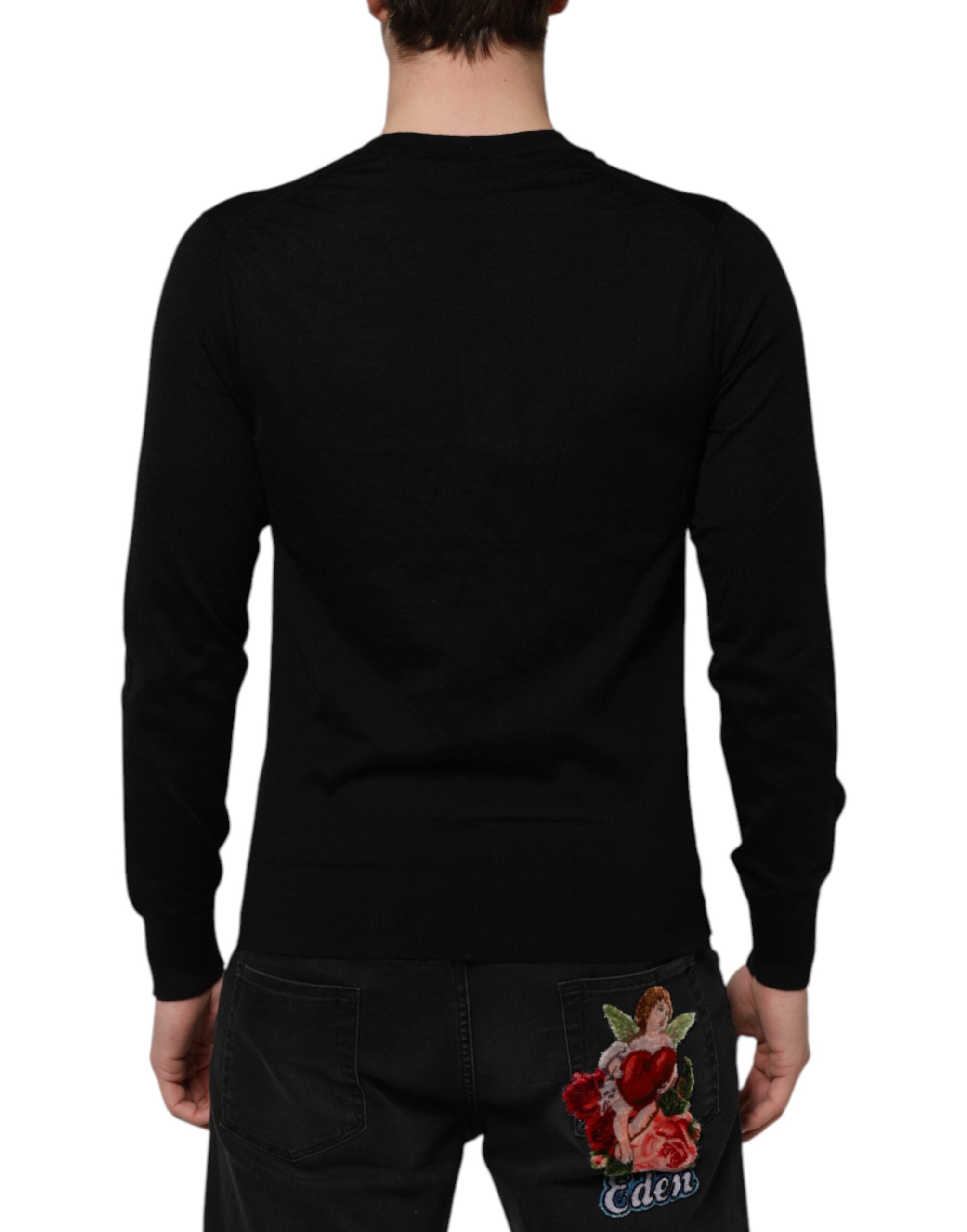 Dolce & Gabbana Dark Gray Embroidered Logo Pullover Men's Sweater