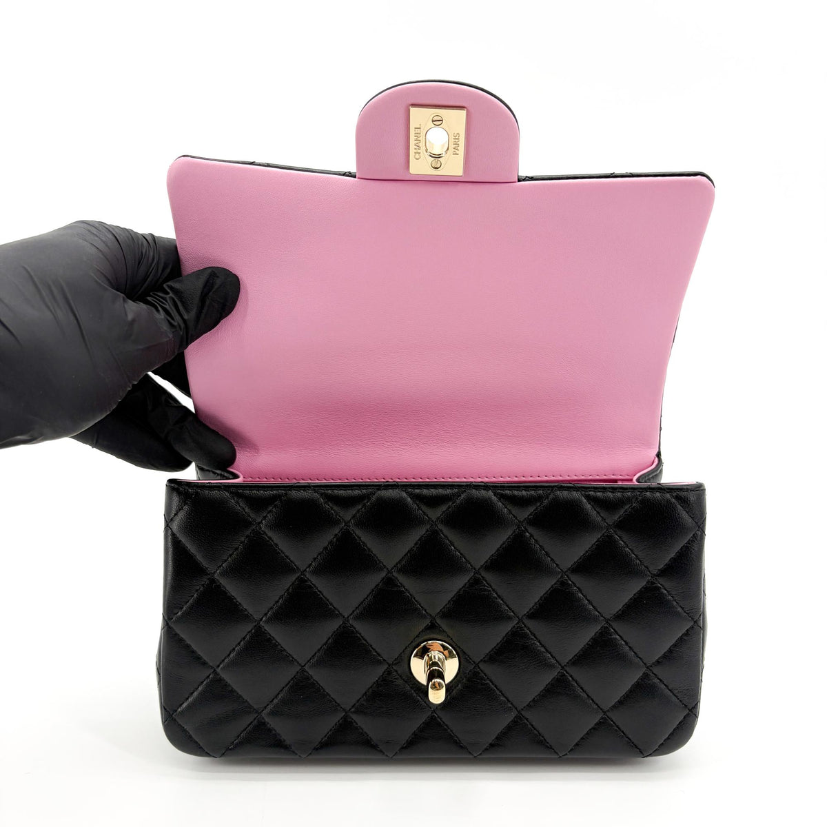 Chanel Classic Single Flap Top Handle Quilted Iridescent Lambskin Black Leather Handbag (Pre-Owned)