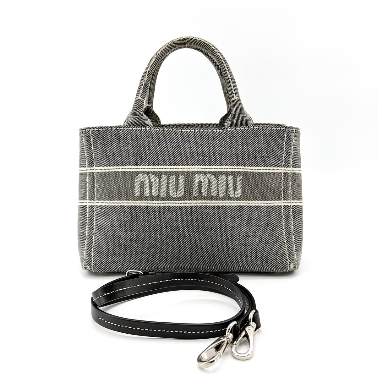 Miu Miu My Logo Leather Black Denim_Jeans Crossbody Bag Bag (Pre-Owned)