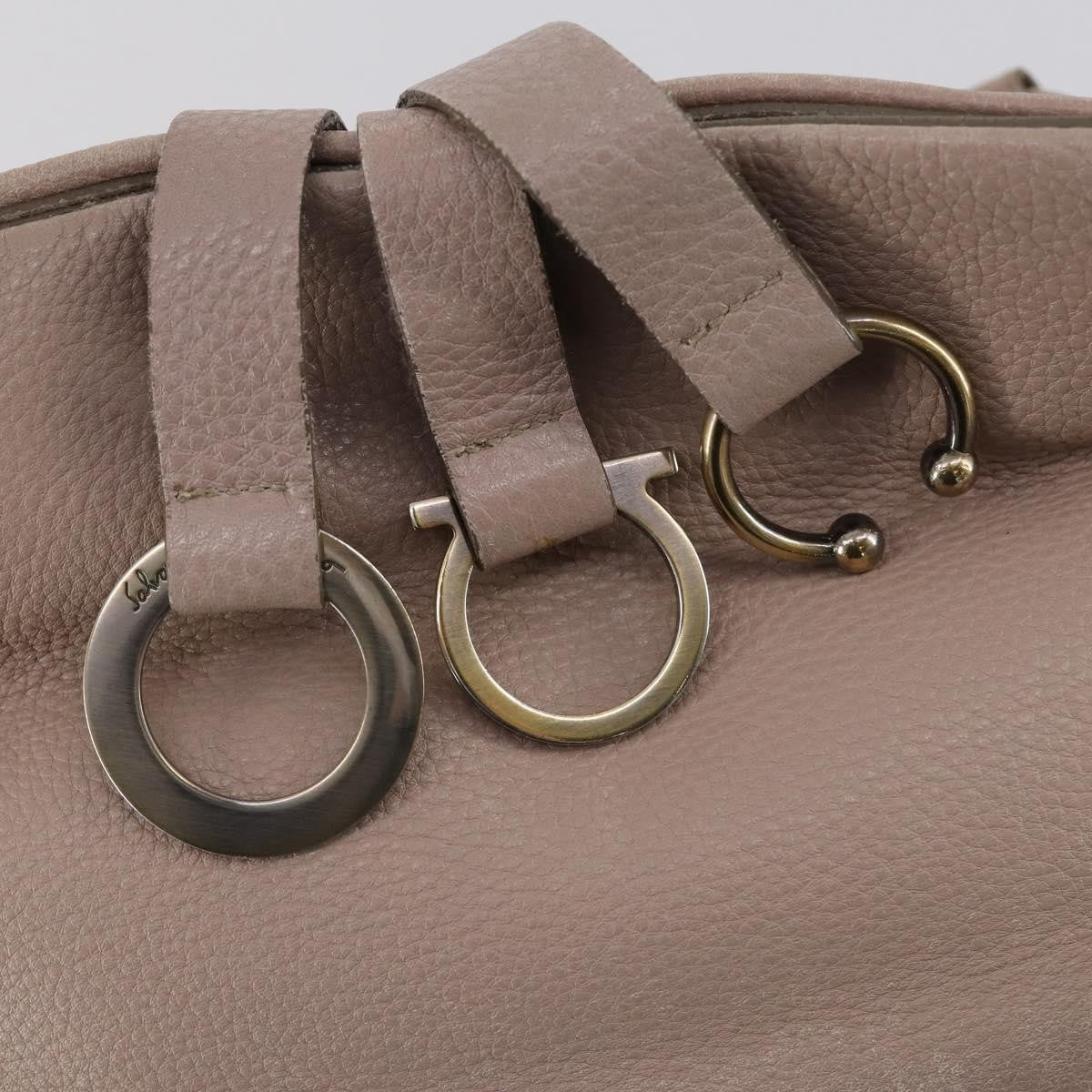 Salvatore Ferragamo Gancini Leather Beige Leather Shoulder Bag Bag (Pre-Owned)