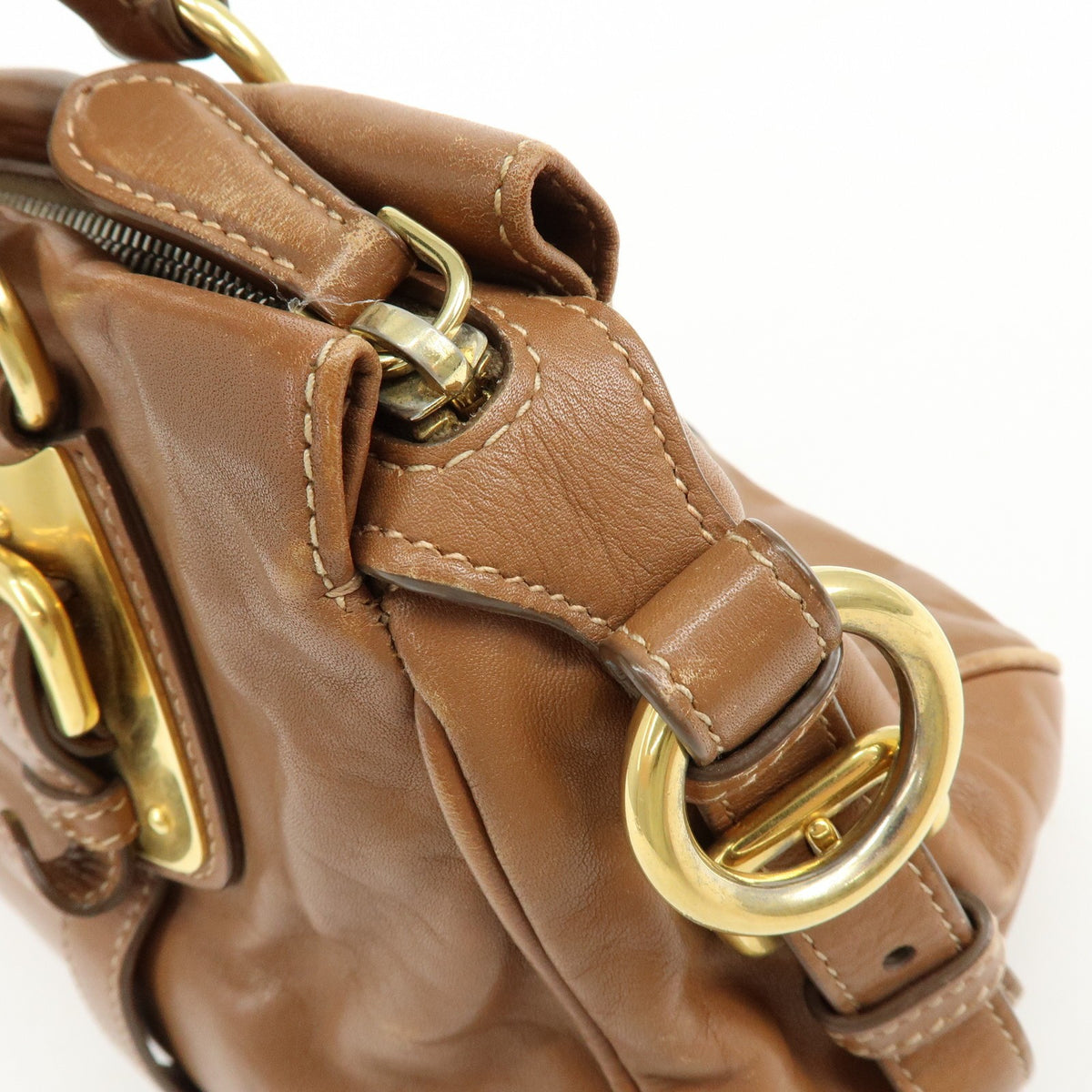 Prada Convertible Belted Satchel Soft Calf Brown Leather Handbag (Pre-Owned)
