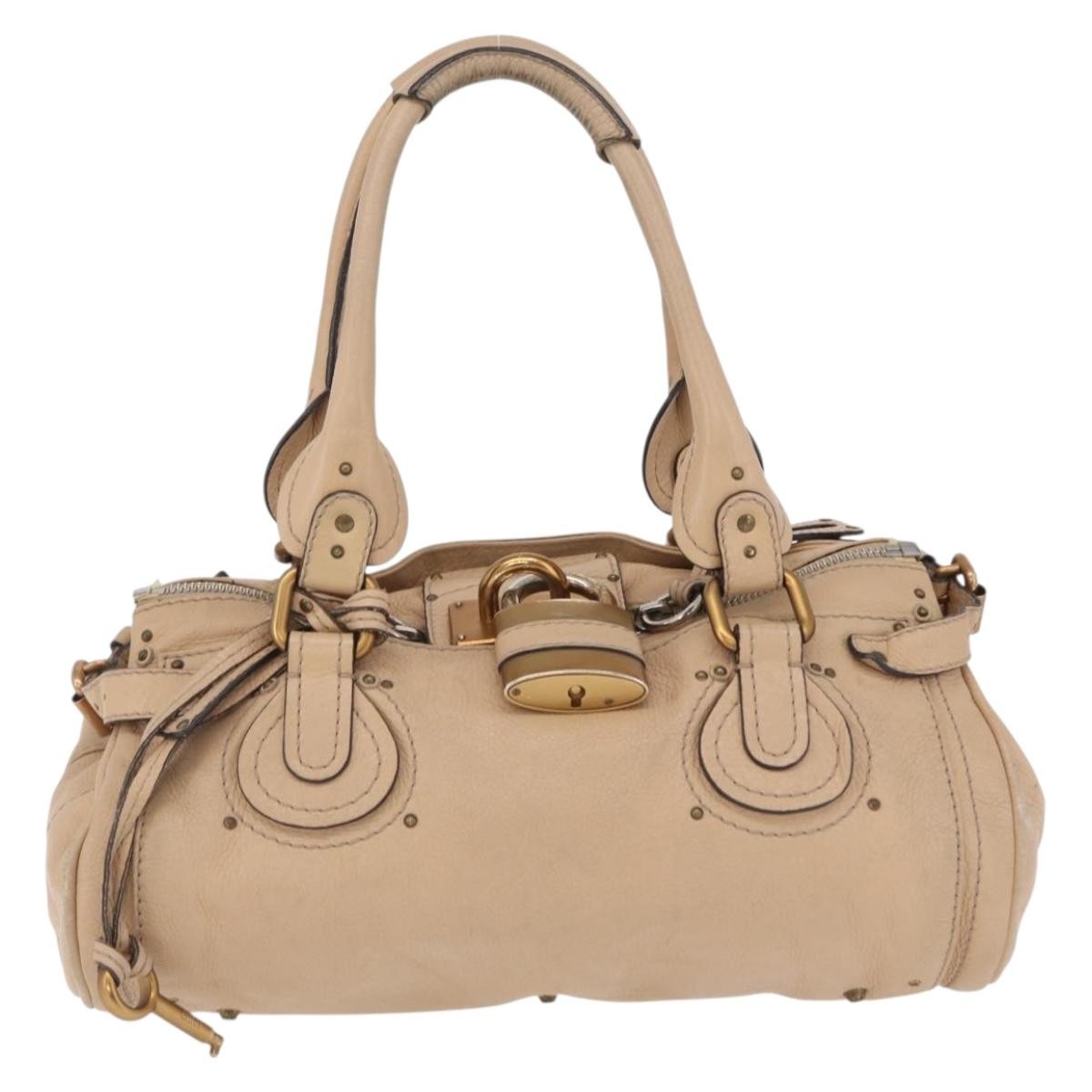 Chloe Paddington Lock Leather Beige Leather Handbag (Pre-Owned)