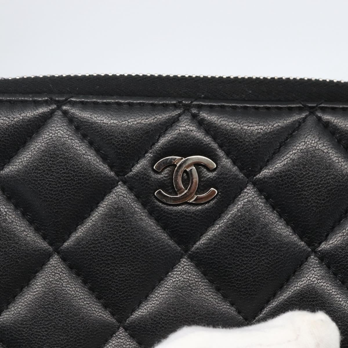 Chanel Zip Around Organizer Quilted Lambskin Black Leather Wallets Accessory (Pre-Owned)