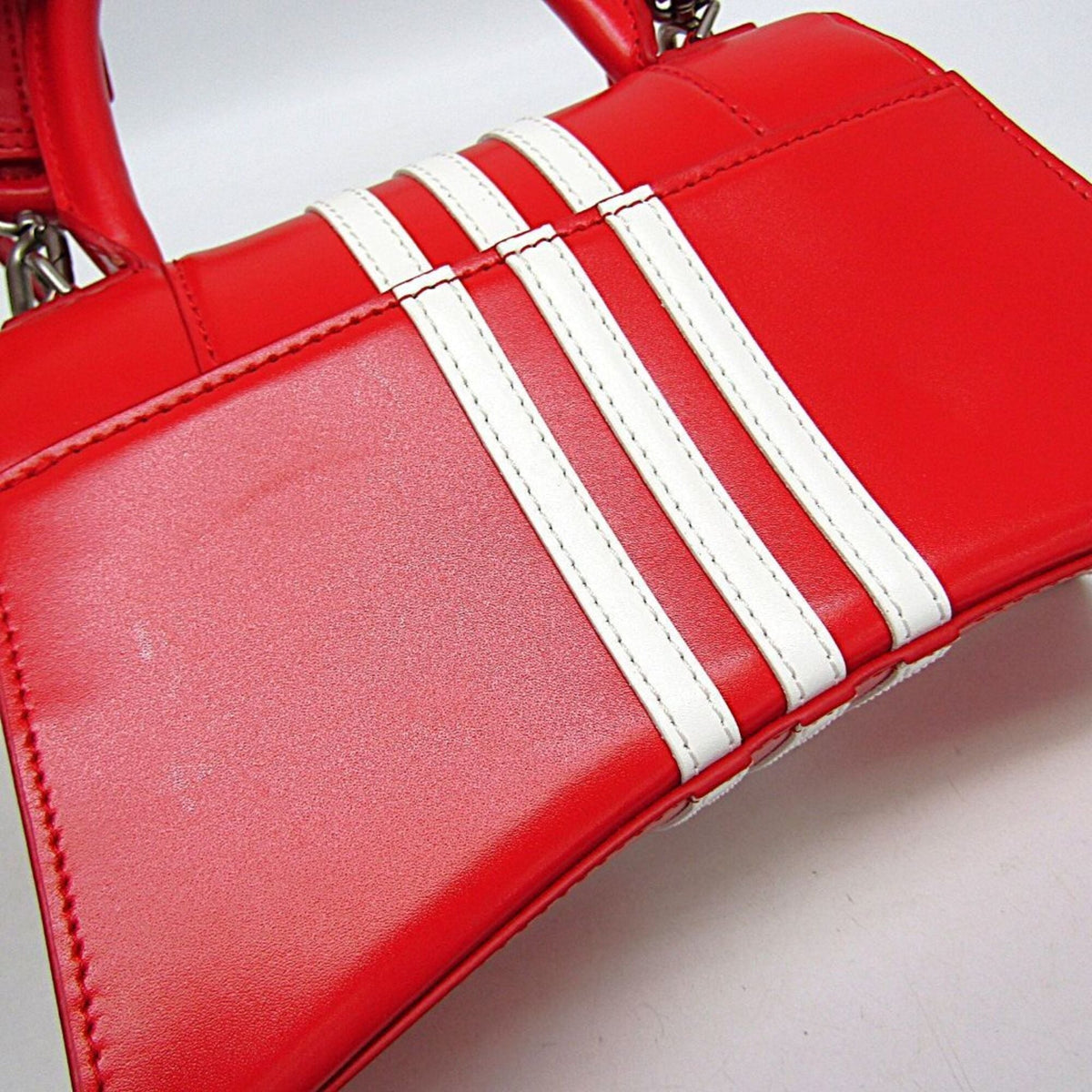 Balenciaga X Adidas Hourglass Top Handle Leather Red Leather Handbag (Pre-Owned)
