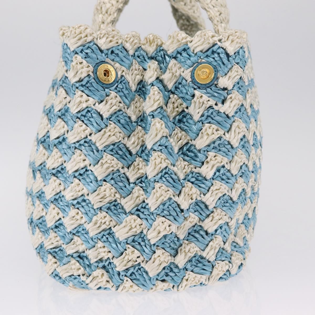 Prada Open Raffia Blue Wood Tote Bag Bag (Pre-Owned)