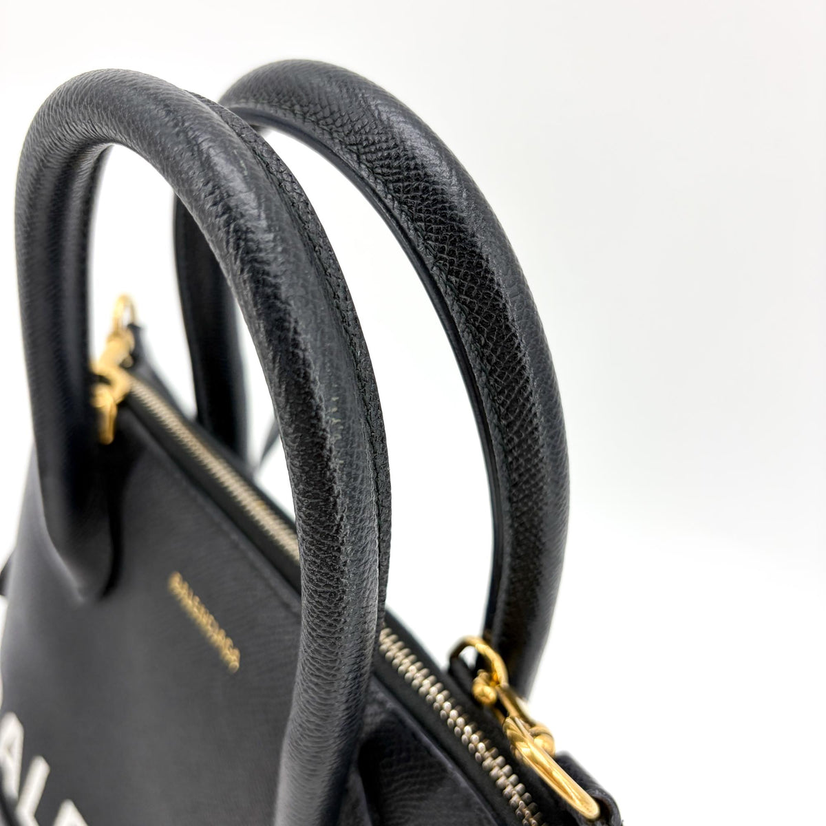 Balenciaga Logo Ville Leather Black Leather Handbag (Pre-Owned)
