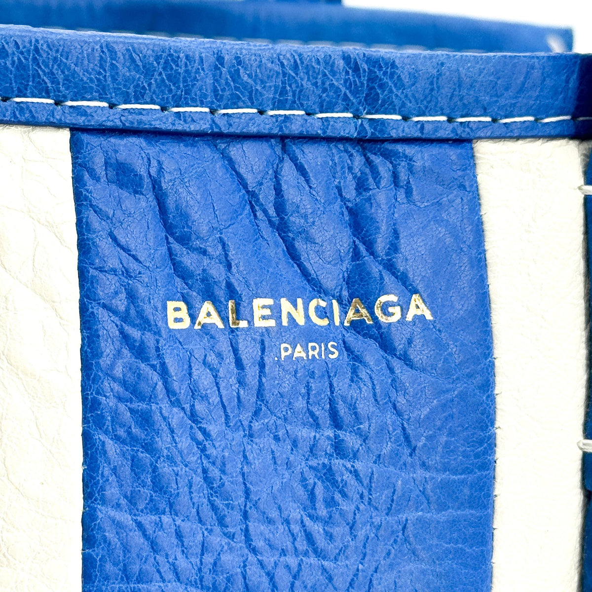 Balenciaga Bazar Striped Leather Blue Leather Tote Bag Bag (Pre-Owned)