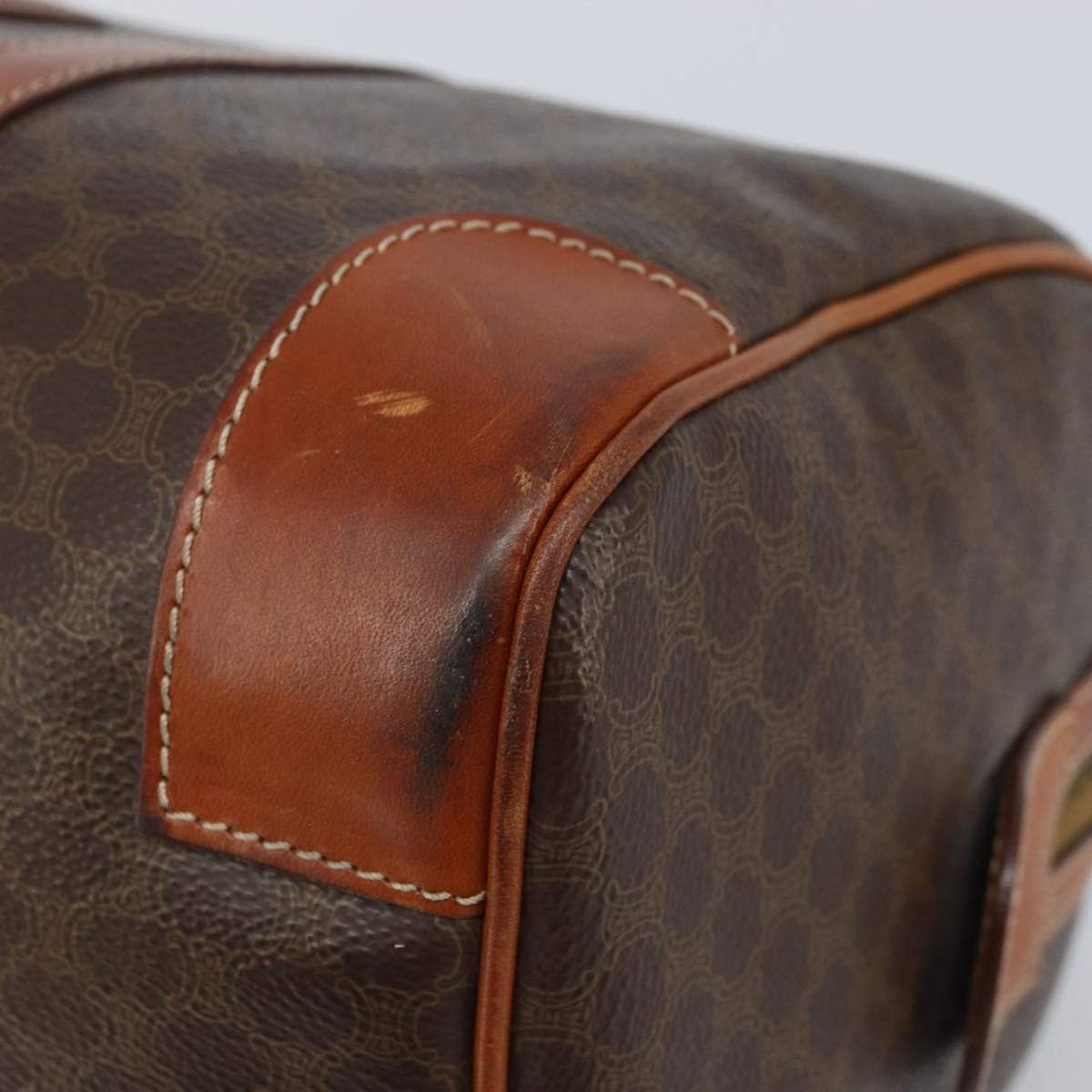 Celine Vintage Duffle Canvas And Leather Brown Canvas Travel Bag Bag (Pre-Owned)