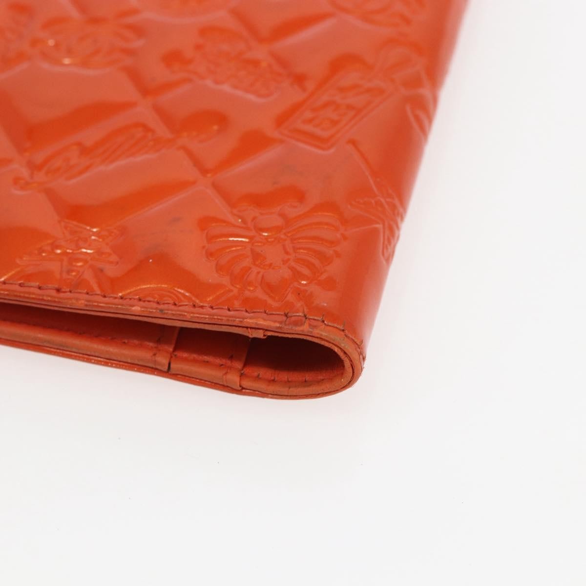 Chanel Lucky Symbols Yen Embossed Quilted Patent Orange Patent_Leather Wallets Accessory (Pre-Owned)