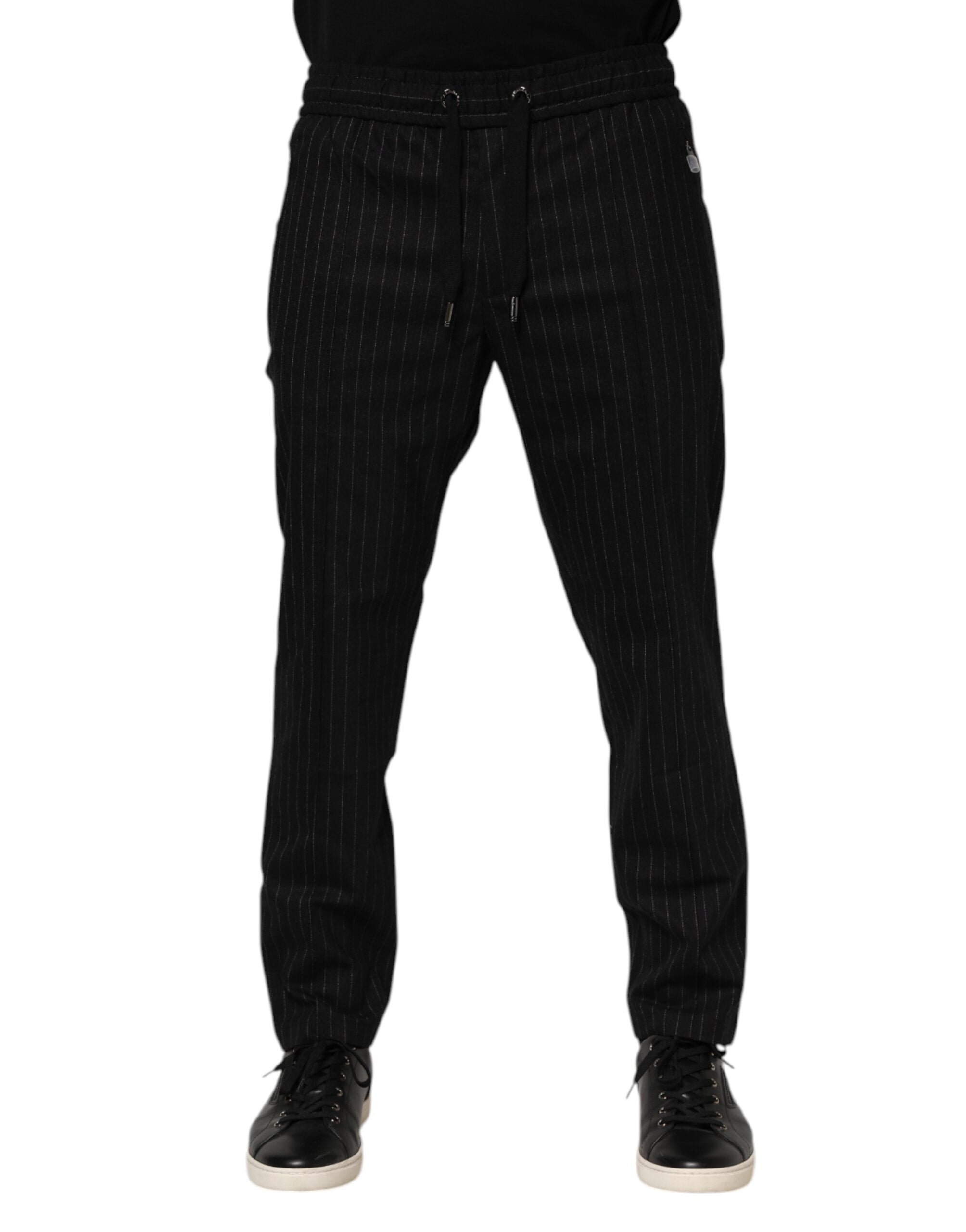 Dolce & Gabbana Black Striped Wool Men Jogger Men's Pants